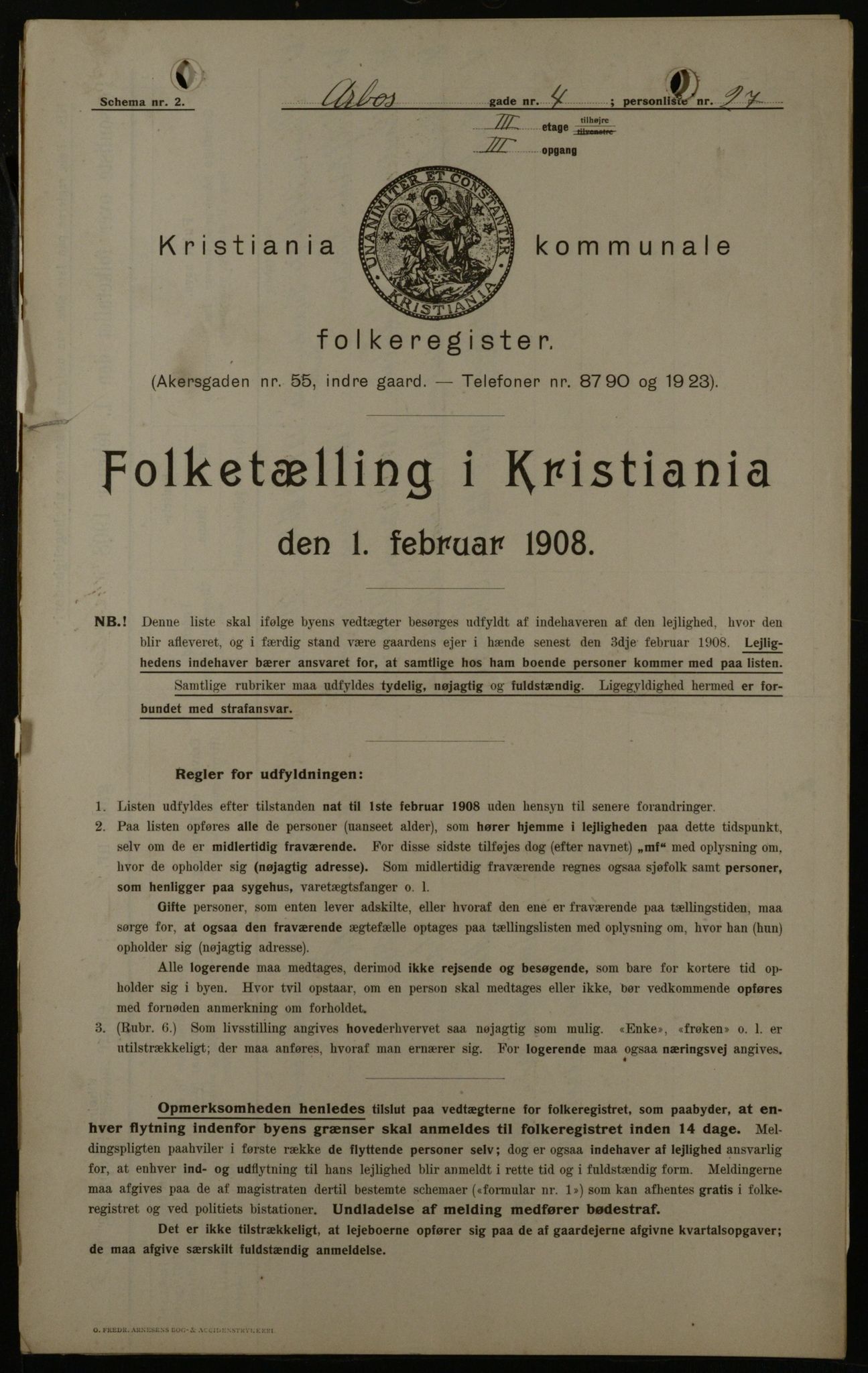 OBA, Municipal Census 1908 for Kristiania, 1908, p. 2091