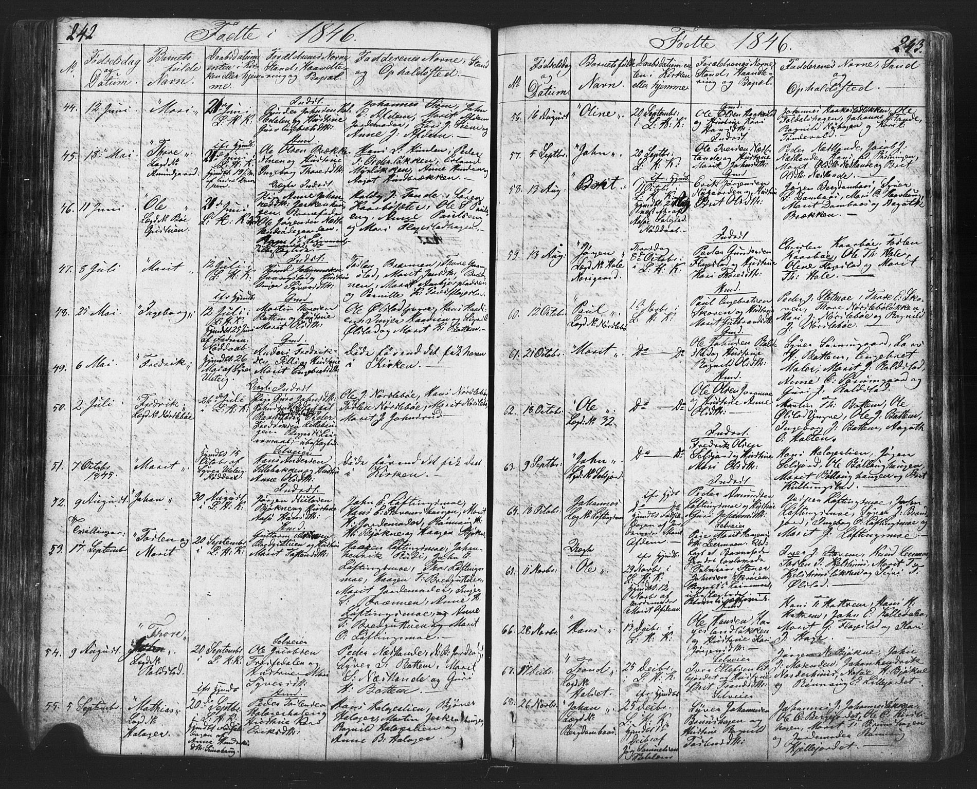 Lesja prestekontor, SAH/PREST-068/H/Ha/Hab/L0002: Parish register (copy) no. 2, 1832-1850, p. 242-243