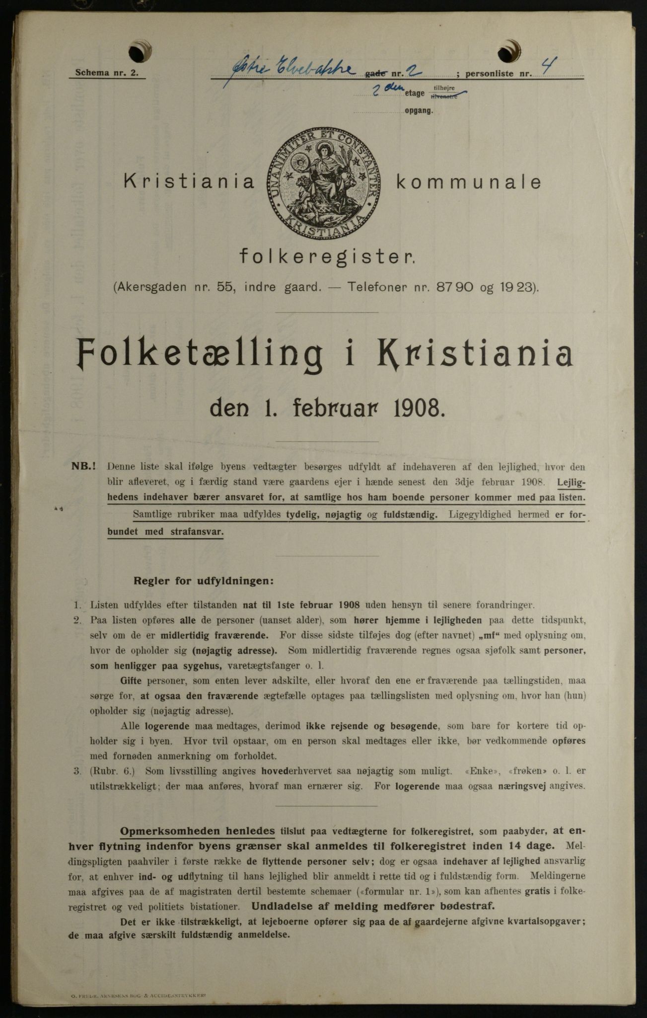 OBA, Municipal Census 1908 for Kristiania, 1908, p. 116152