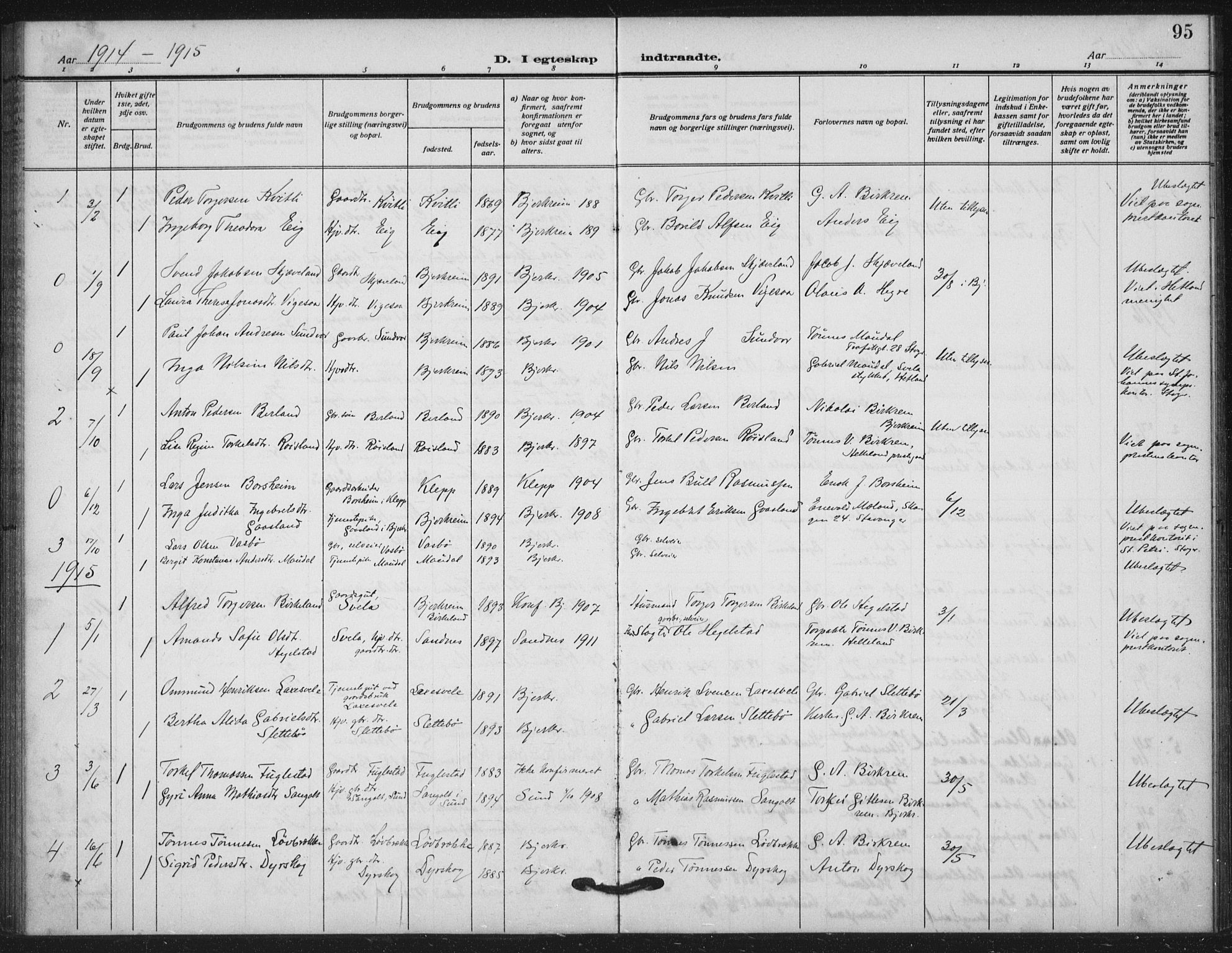 Helleland sokneprestkontor, SAST/A-101810: Parish register (official) no. A 11, 1909-1922, p. 95