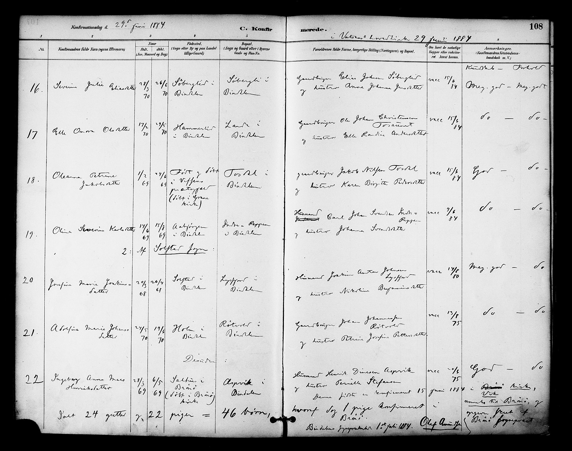 Ministerialprotokoller, klokkerbøker og fødselsregistre - Nordland, AV/SAT-A-1459/810/L0150: Parish register (official) no. 810A10 /1, 1884-1895, p. 108