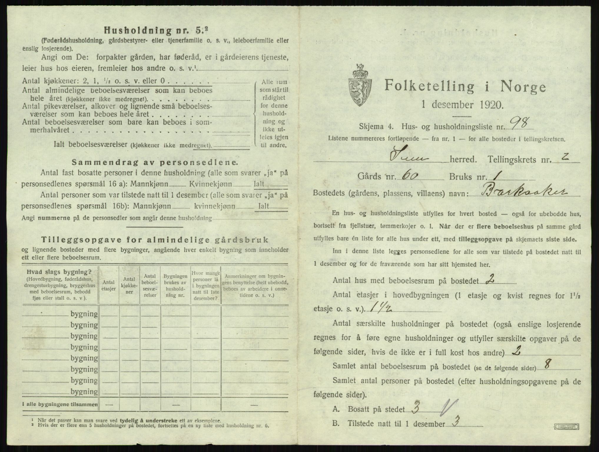 SAKO, 1920 census for Sem, 1920, p. 629