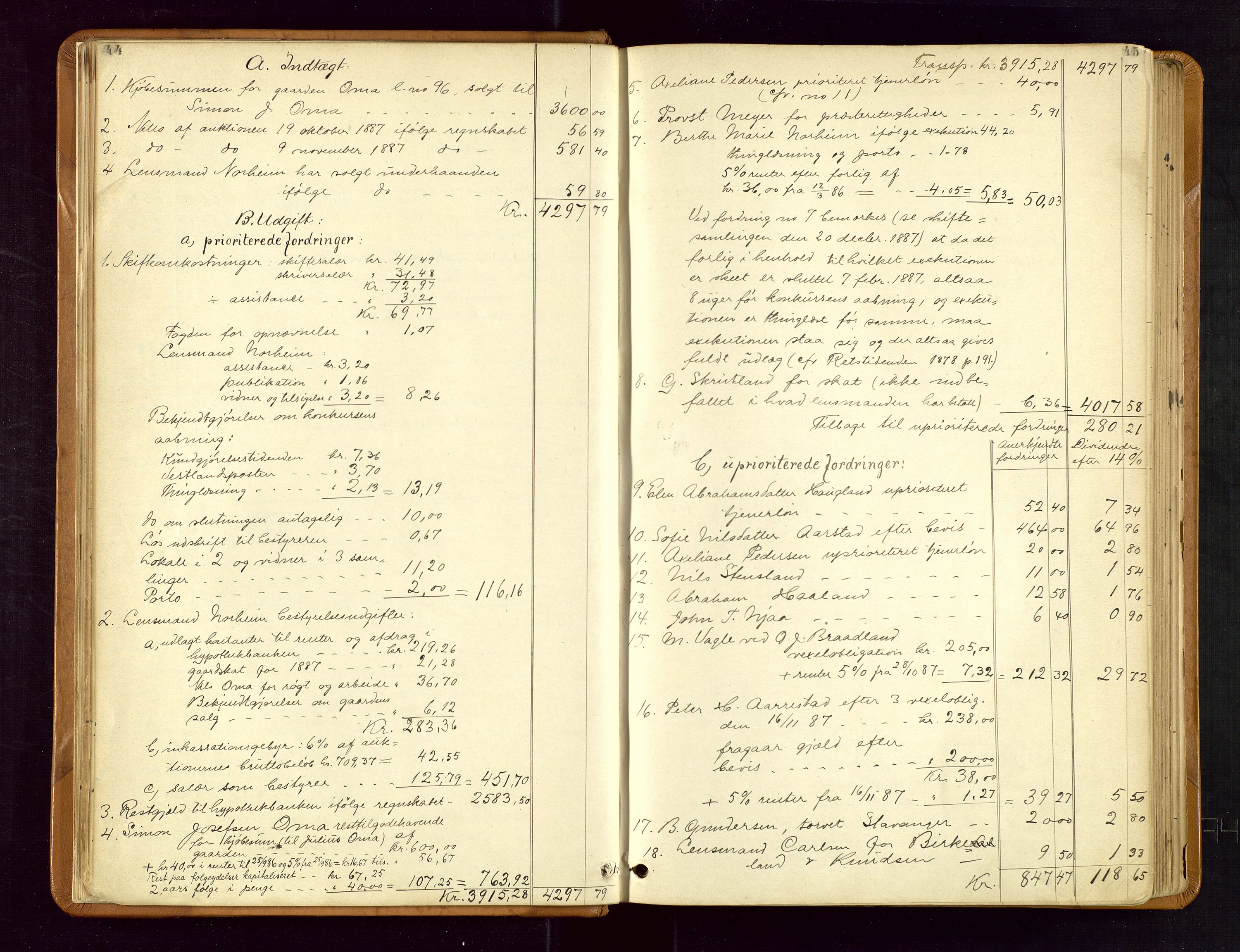Jæren sorenskriveri, AV/SAST-A-100310/01/5/50/50BB/L0004: SKIFTEUTLODNINGSPROTOKOLL, 1887-1893, p. 44-45