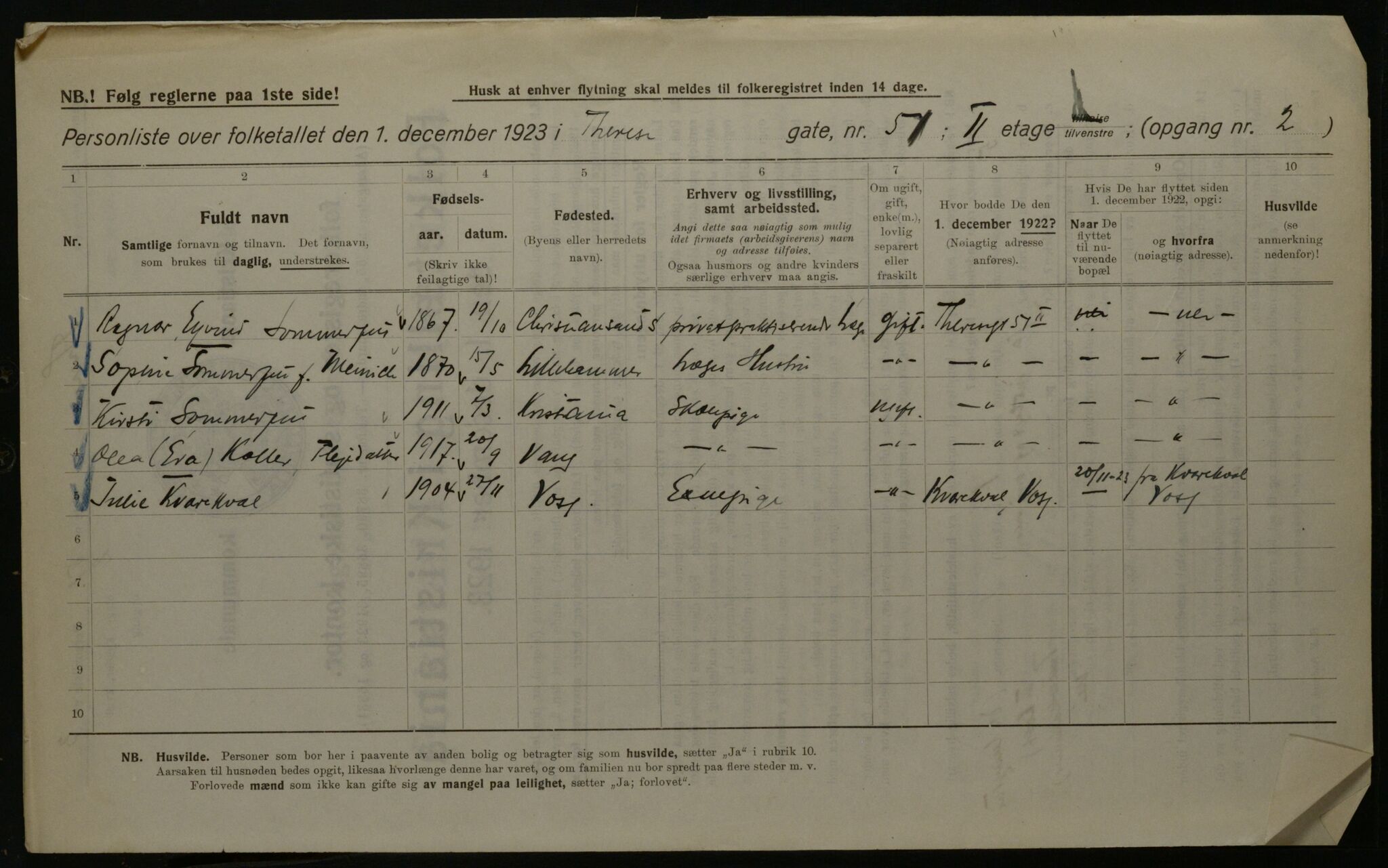 OBA, Municipal Census 1923 for Kristiania, 1923, p. 120212