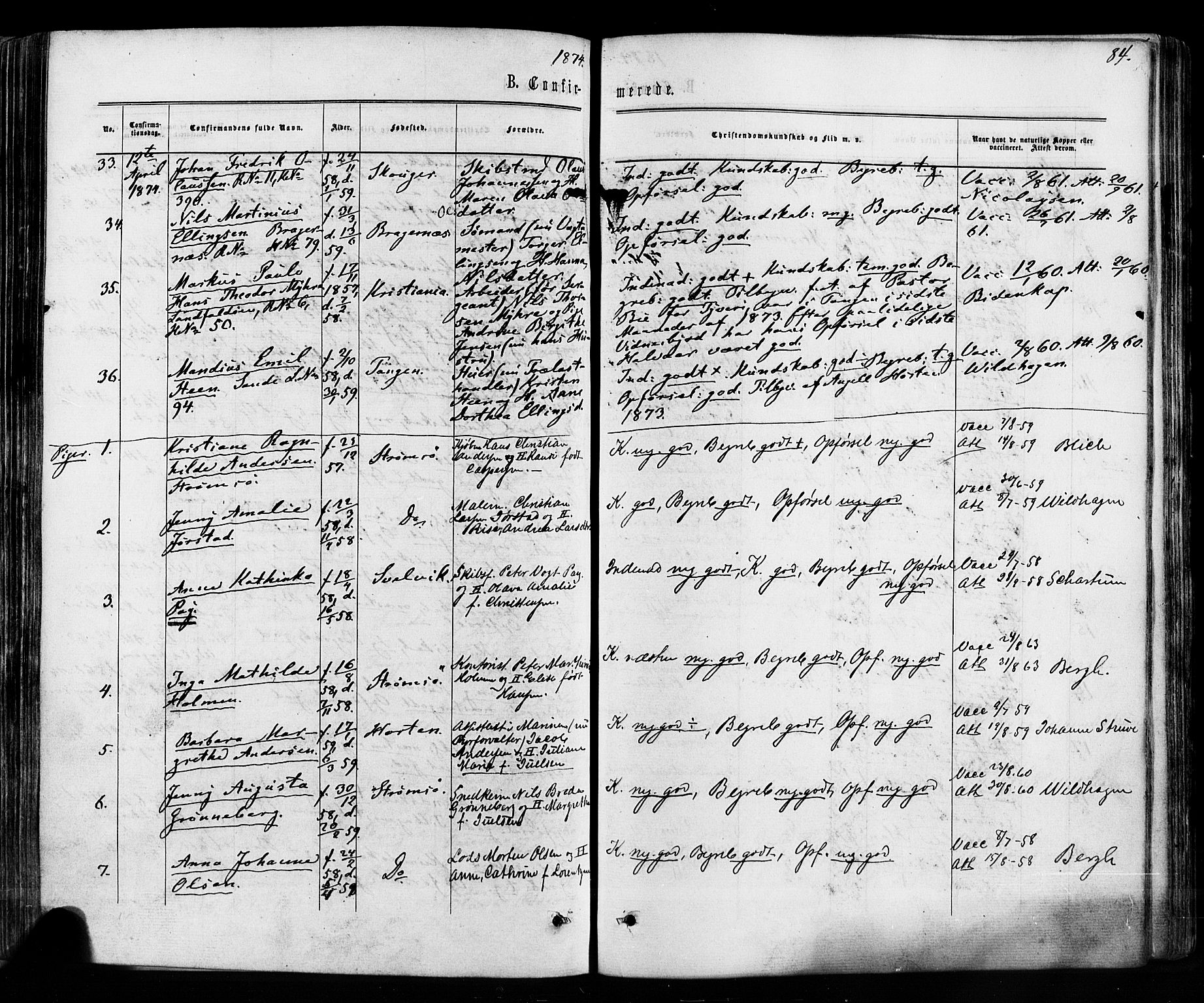 Strømsø kirkebøker, SAKO/A-246/F/Fa/L0018: Parish register (official) no. I 18, 1865-1878, p. 84