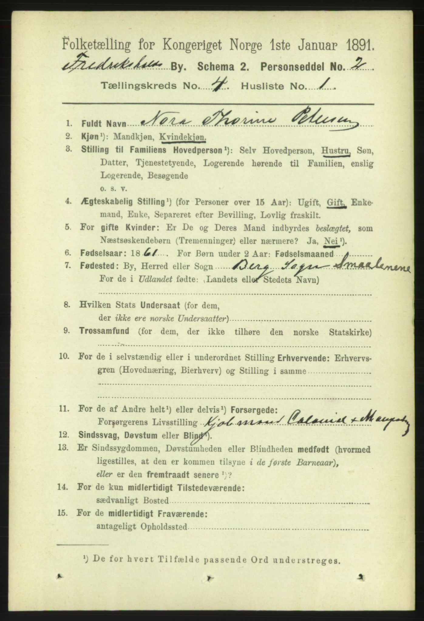 RA, 1891 census for 0101 Fredrikshald, 1891, p. 3734