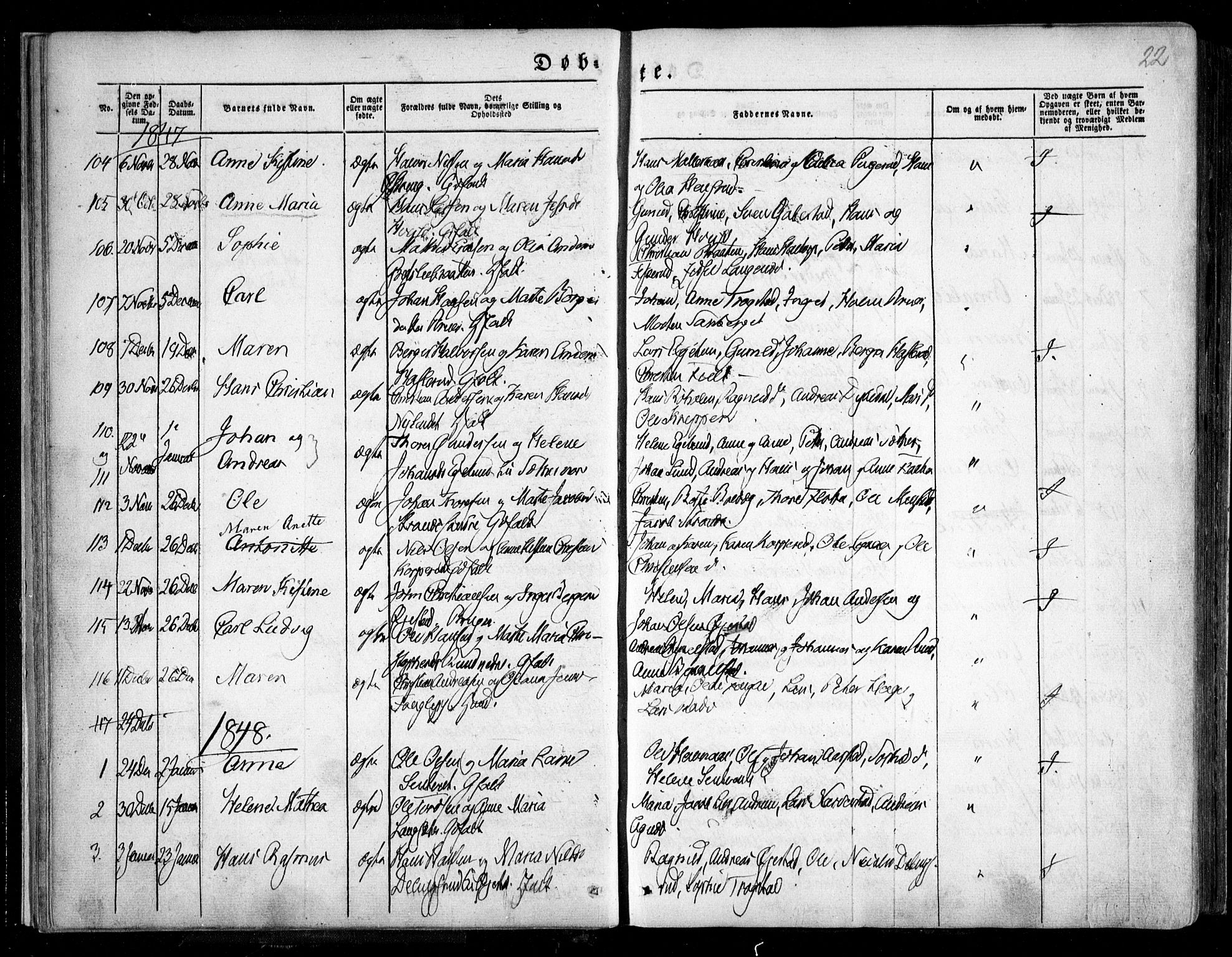 Trøgstad prestekontor Kirkebøker, SAO/A-10925/F/Fa/L0007: Parish register (official) no. I 7, 1845-1854, p. 22