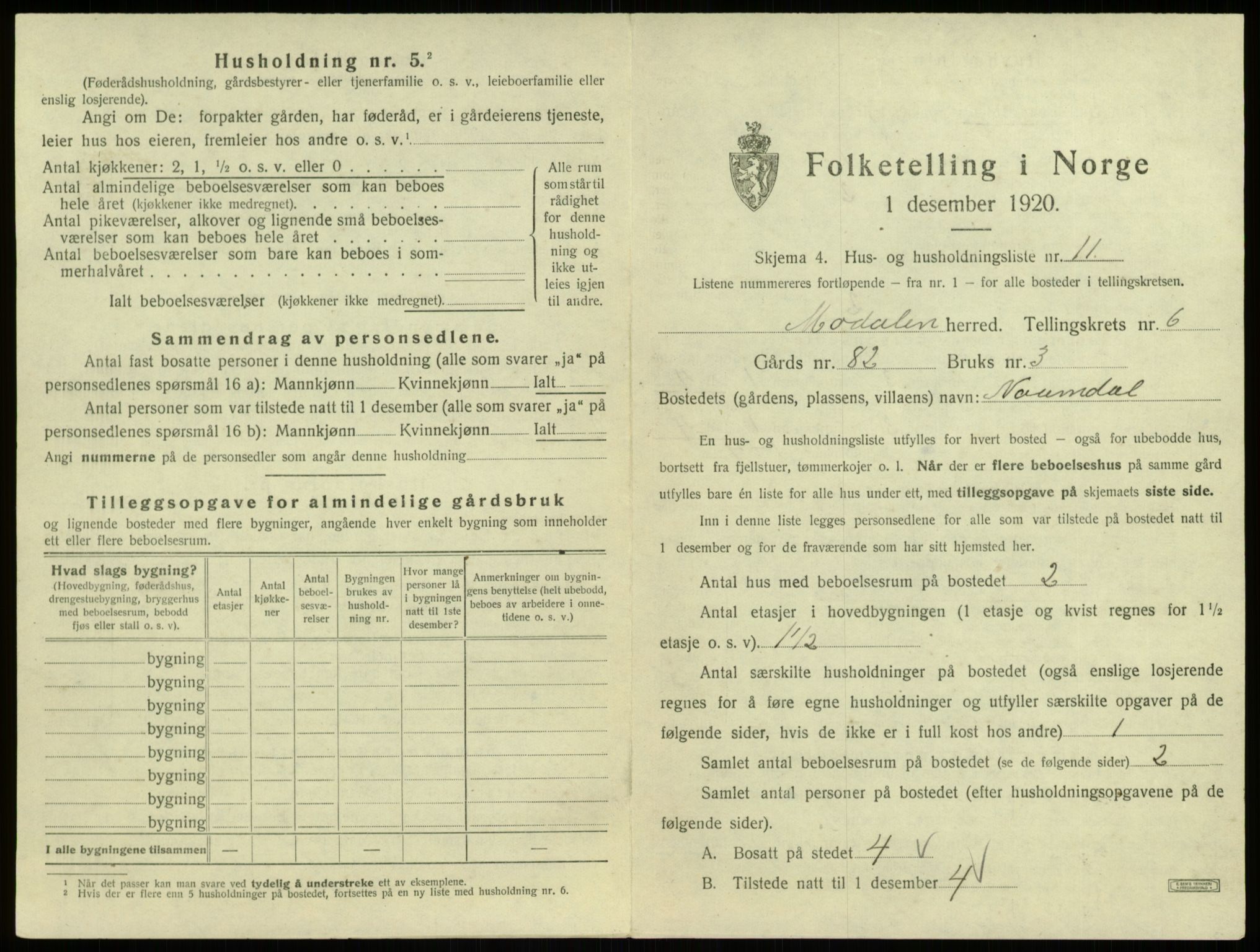 SAB, 1920 census for Modalen, 1920, p. 188