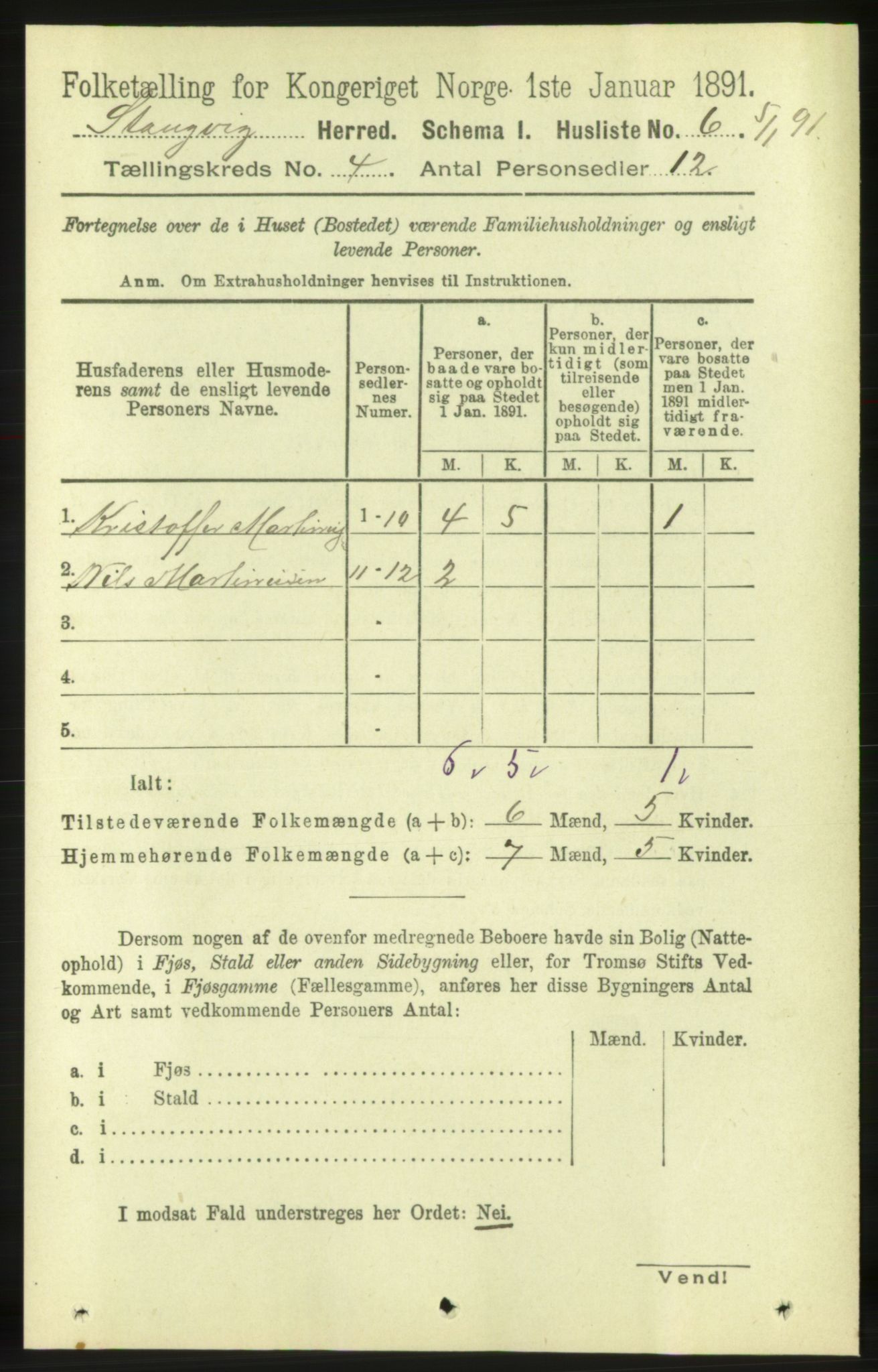 RA, 1891 census for 1564 Stangvik, 1891, p. 1529