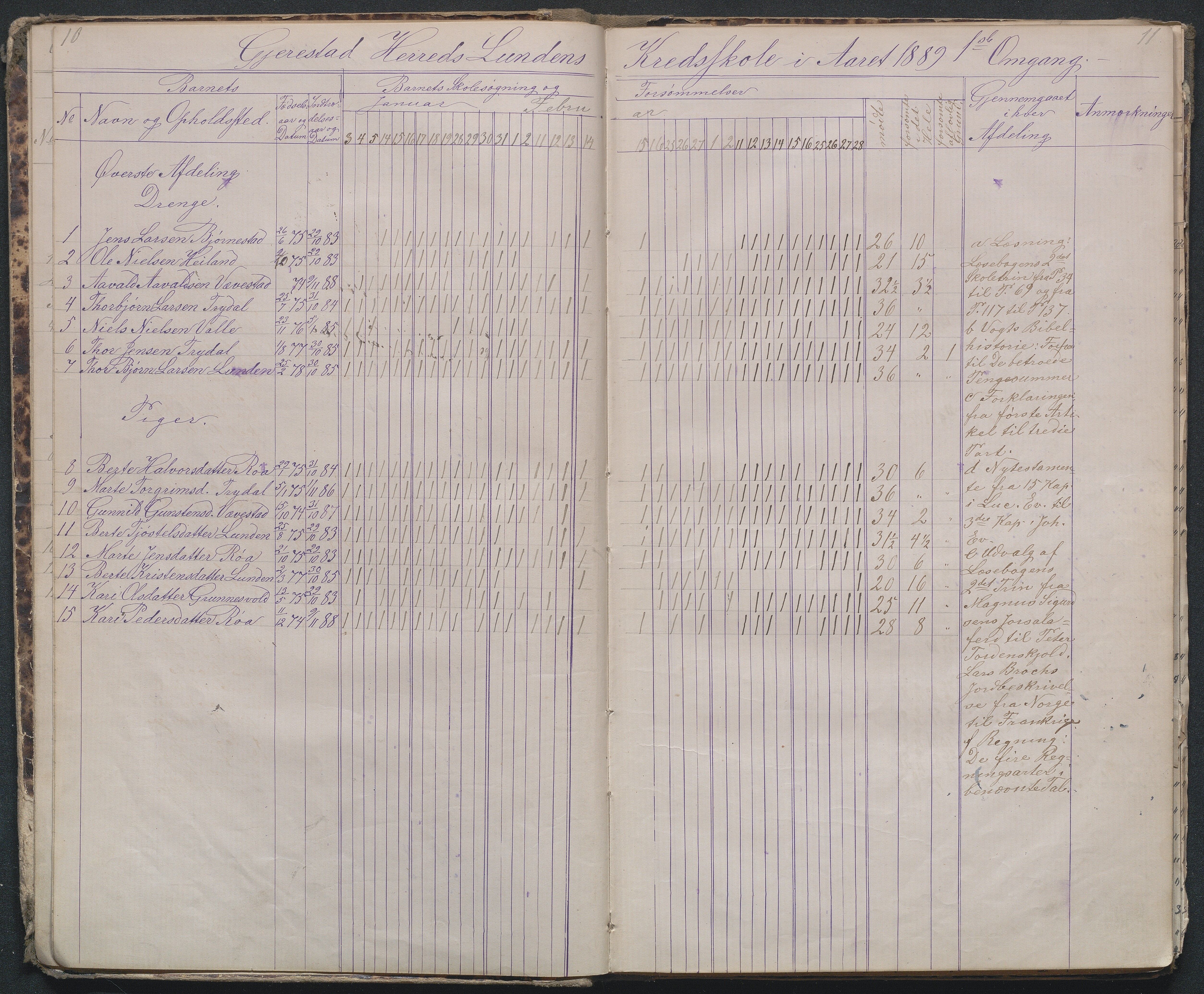 Gjerstad Kommune, Lunden Skole, AAKS/KA0911-550b/F01/L0001: Dagbok, 1888-1912, p. 10-11