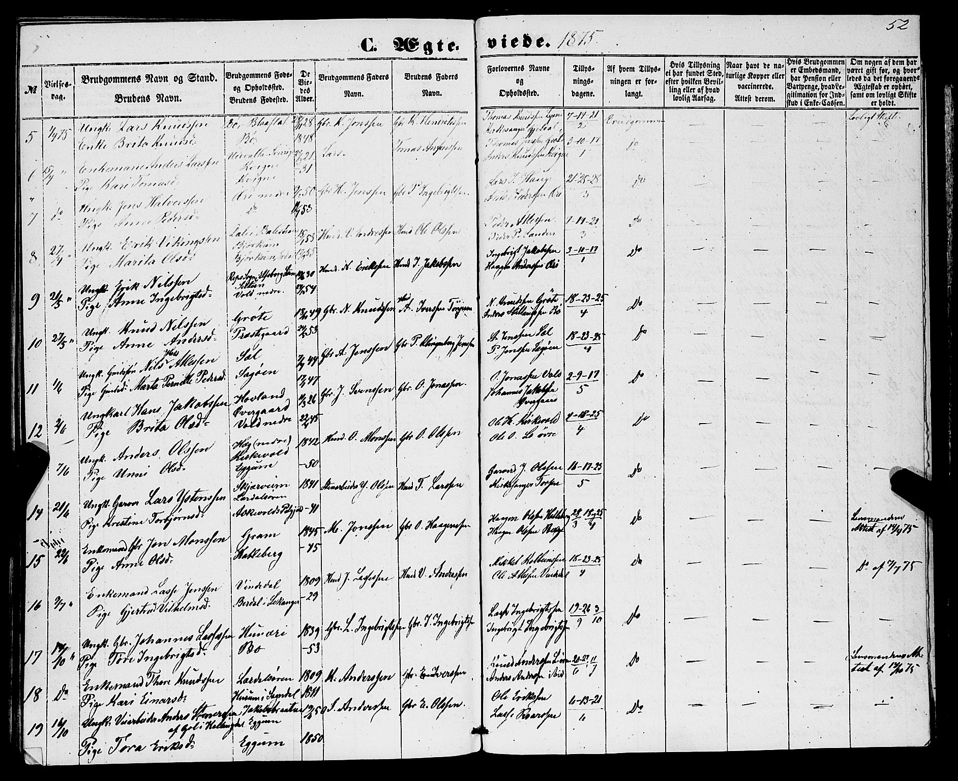 Lærdal sokneprestembete, SAB/A-81201: Parish register (official) no. A 15, 1853-1877, p. 52