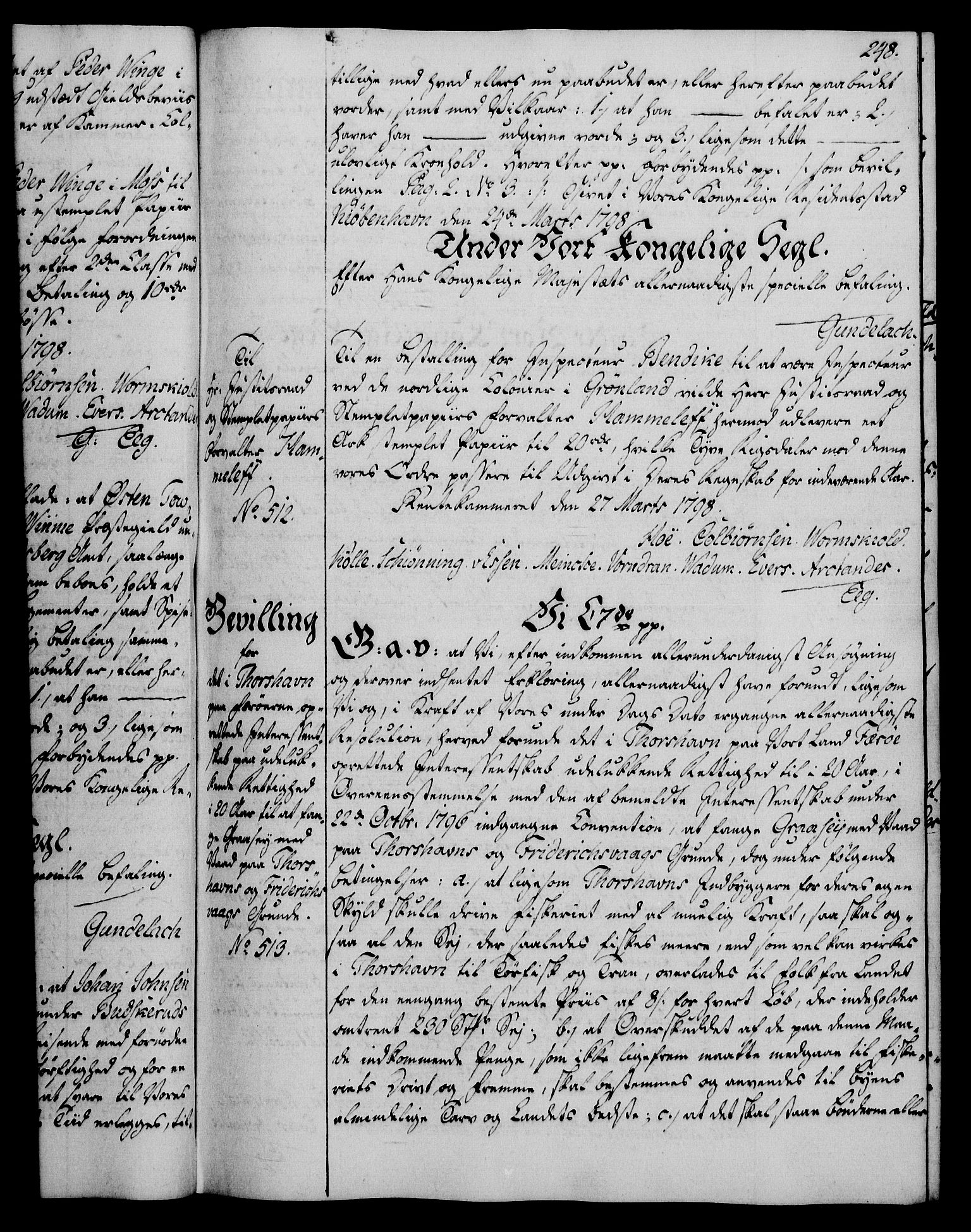 Rentekammeret, Kammerkanselliet, AV/RA-EA-3111/G/Gg/Gga/L0016: Norsk ekspedisjonsprotokoll med register (merket RK 53.16), 1794-1800, p. 248