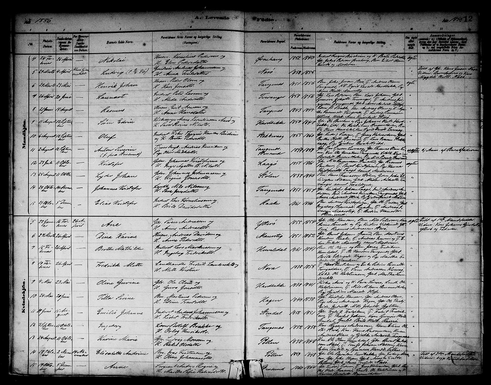 Solund sokneprestembete, AV/SAB-A-81401: Parish register (official) no. A 1, 1881-1902, p. 12