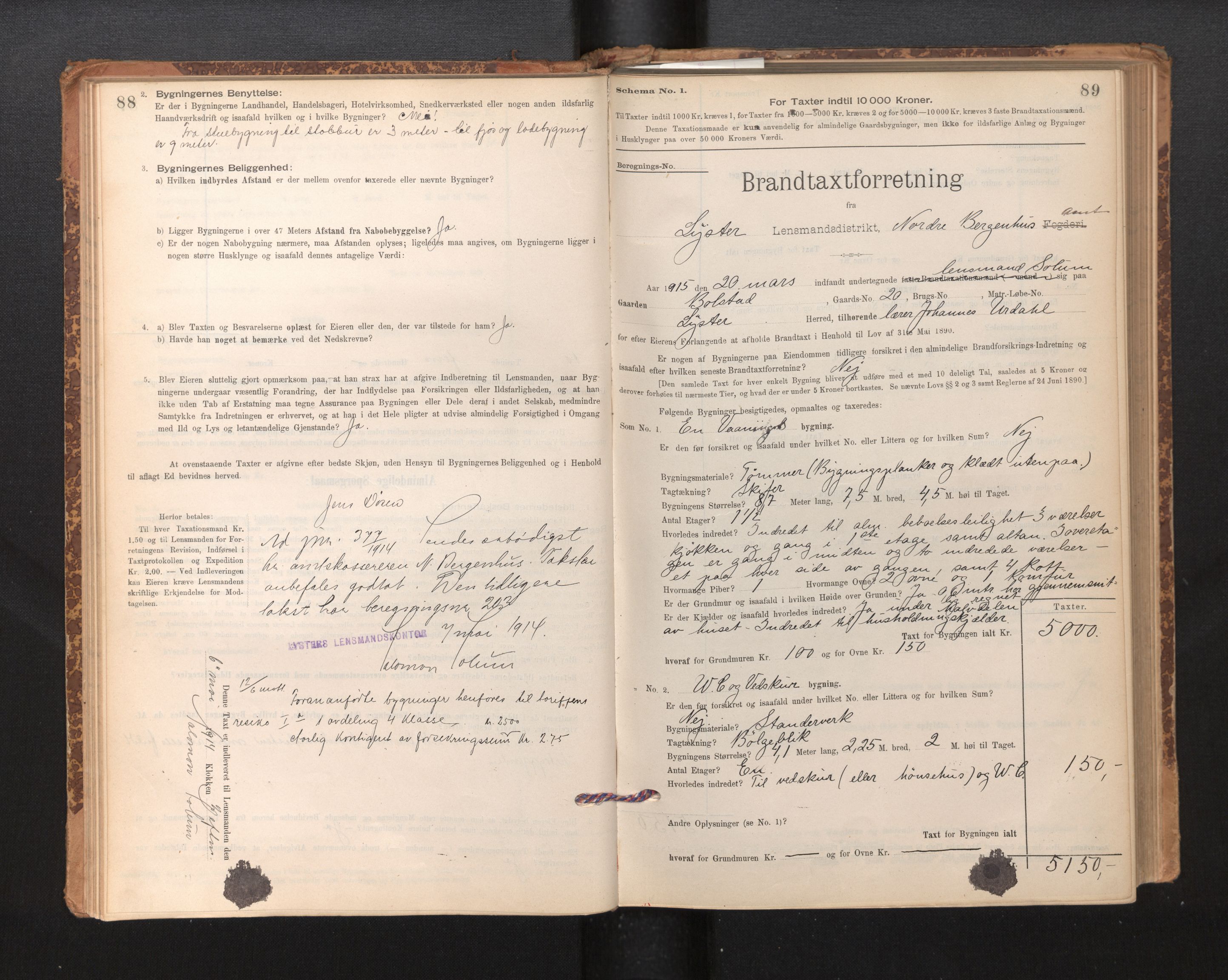 Lensmannen i Luster, SAB/A-29301/0012/L0007: Branntakstprotokoll, skjematakst, 1895-1935, p. 88-89