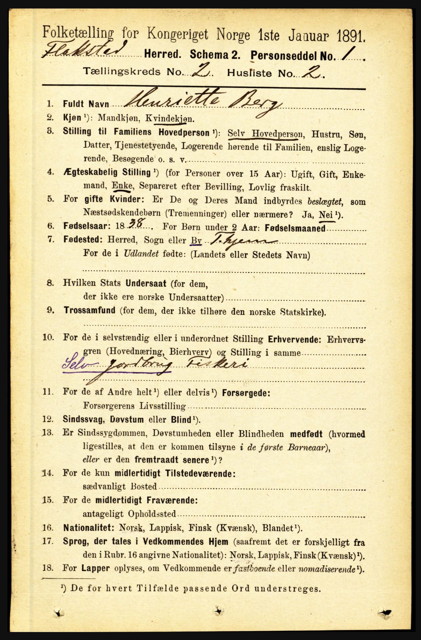 RA, 1891 census for 1859 Flakstad, 1891, p. 604