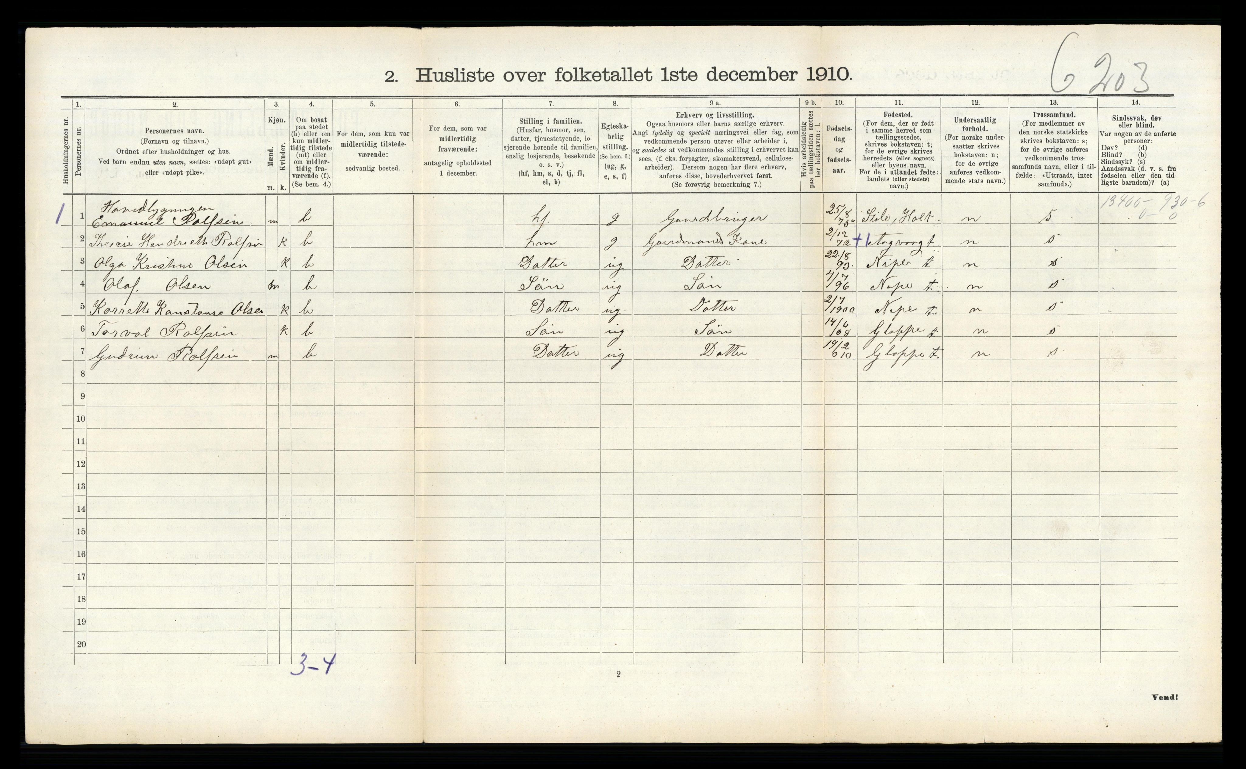 RA, 1910 census for Søndeled, 1910, p. 197