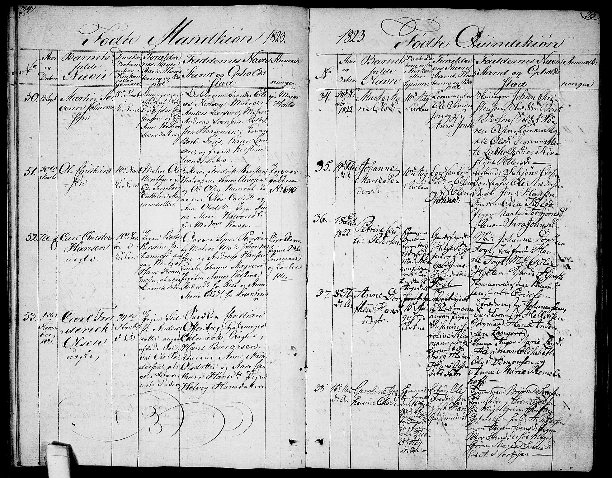 Halden prestekontor Kirkebøker, AV/SAO-A-10909/G/Ga/L0002: Parish register (copy) no. 2, 1821-1834, p. 34-35