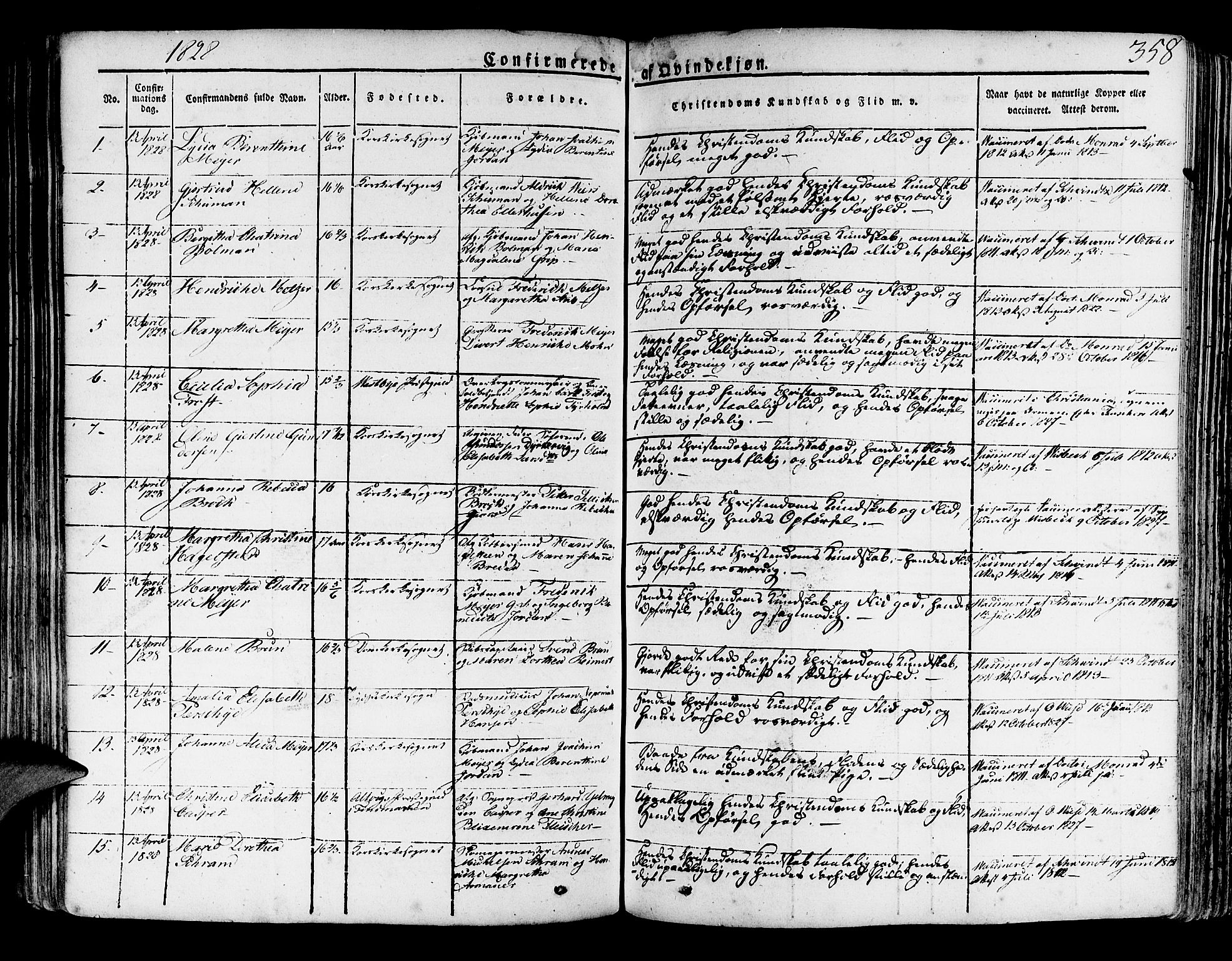 Korskirken sokneprestembete, SAB/A-76101/H/Haa/L0014: Parish register (official) no. A 14, 1823-1835, p. 358