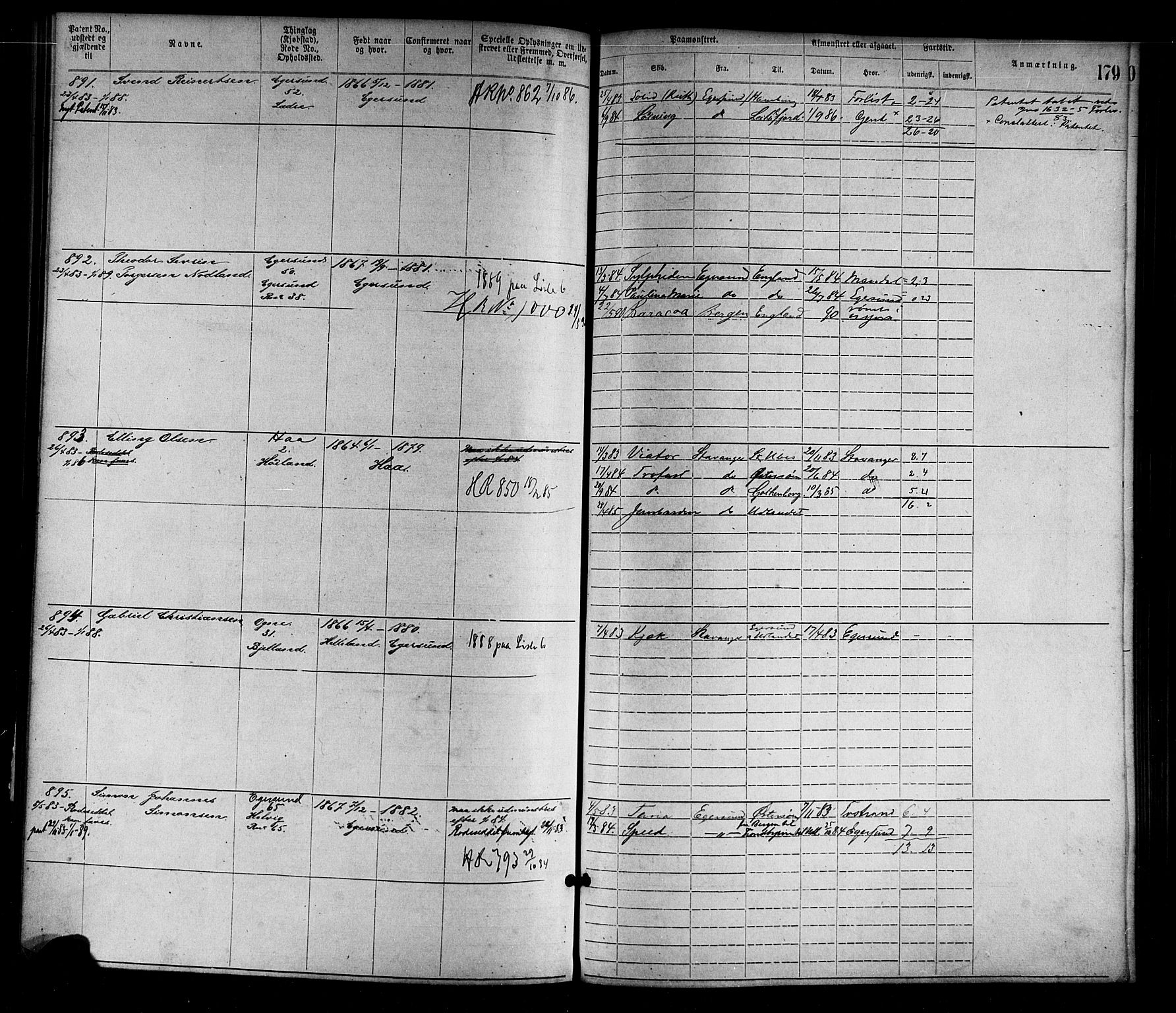 Egersund mønstringskrets, SAK/2031-0019/F/Fa/L0001: Annotasjonsrulle nr 1-1440 med register, O-1, 1869-1895, p. 201