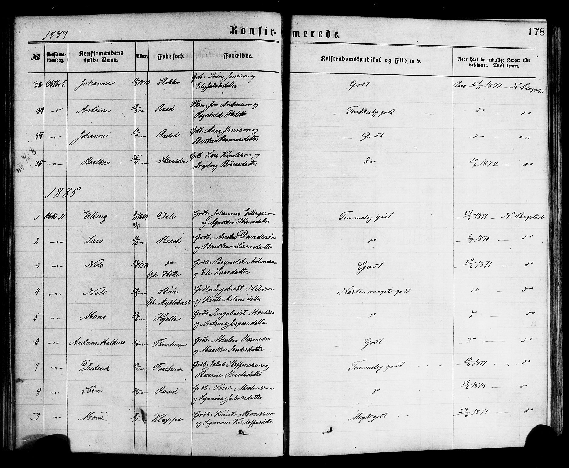 Gloppen sokneprestembete, AV/SAB-A-80101/H/Haa/Haac/L0001: Parish register (official) no. C 1, 1871-1886, p. 178