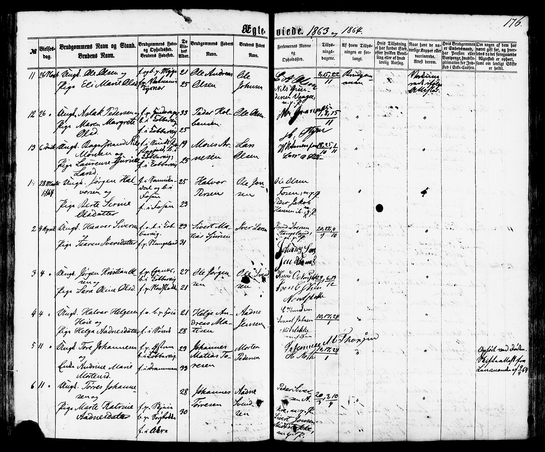 Avaldsnes sokneprestkontor, SAST/A -101851/H/Ha/Haa/L0011: Parish register (official) no. A 11, 1861-1880, p. 176