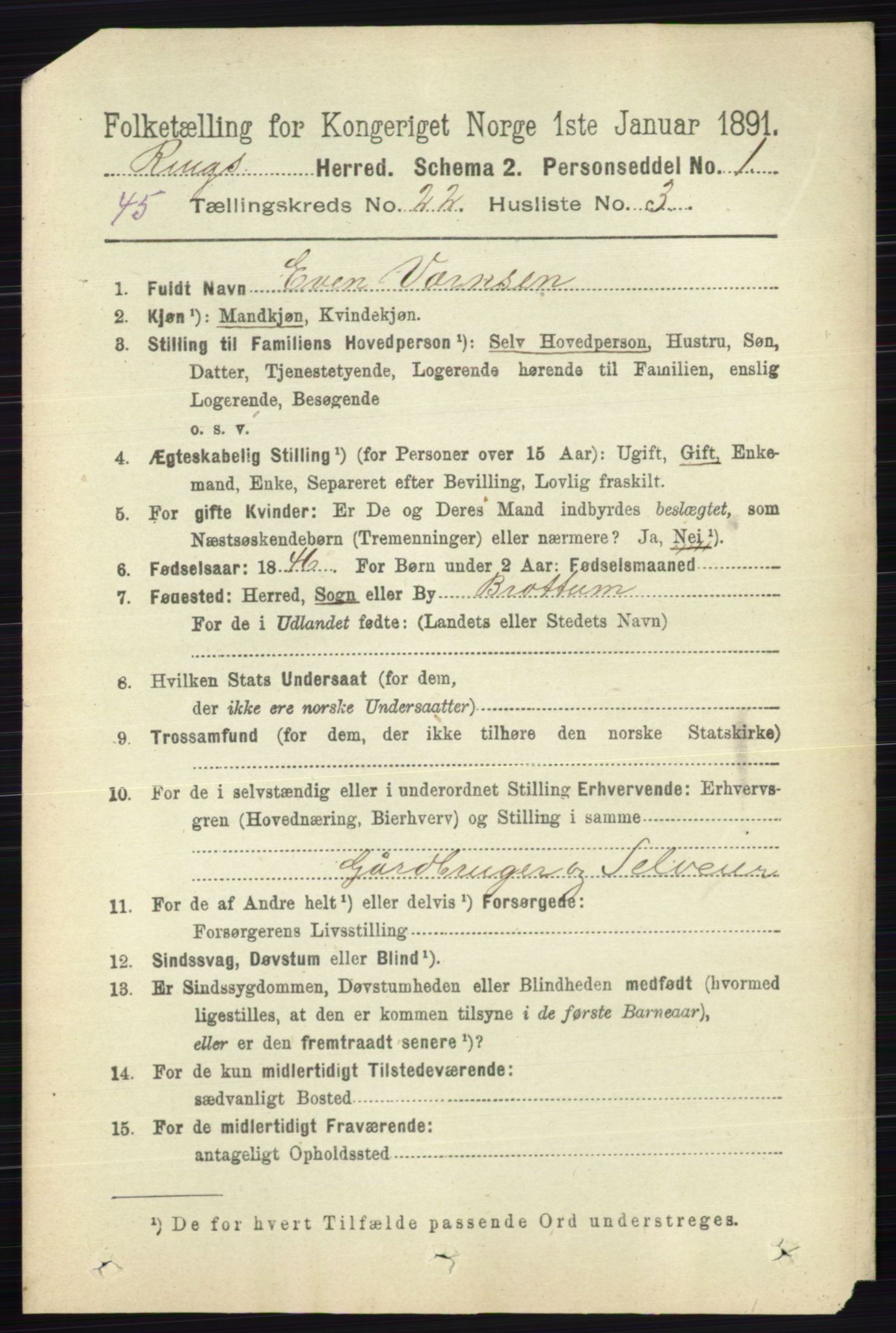 RA, 1891 census for 0412 Ringsaker, 1891, p. 12383
