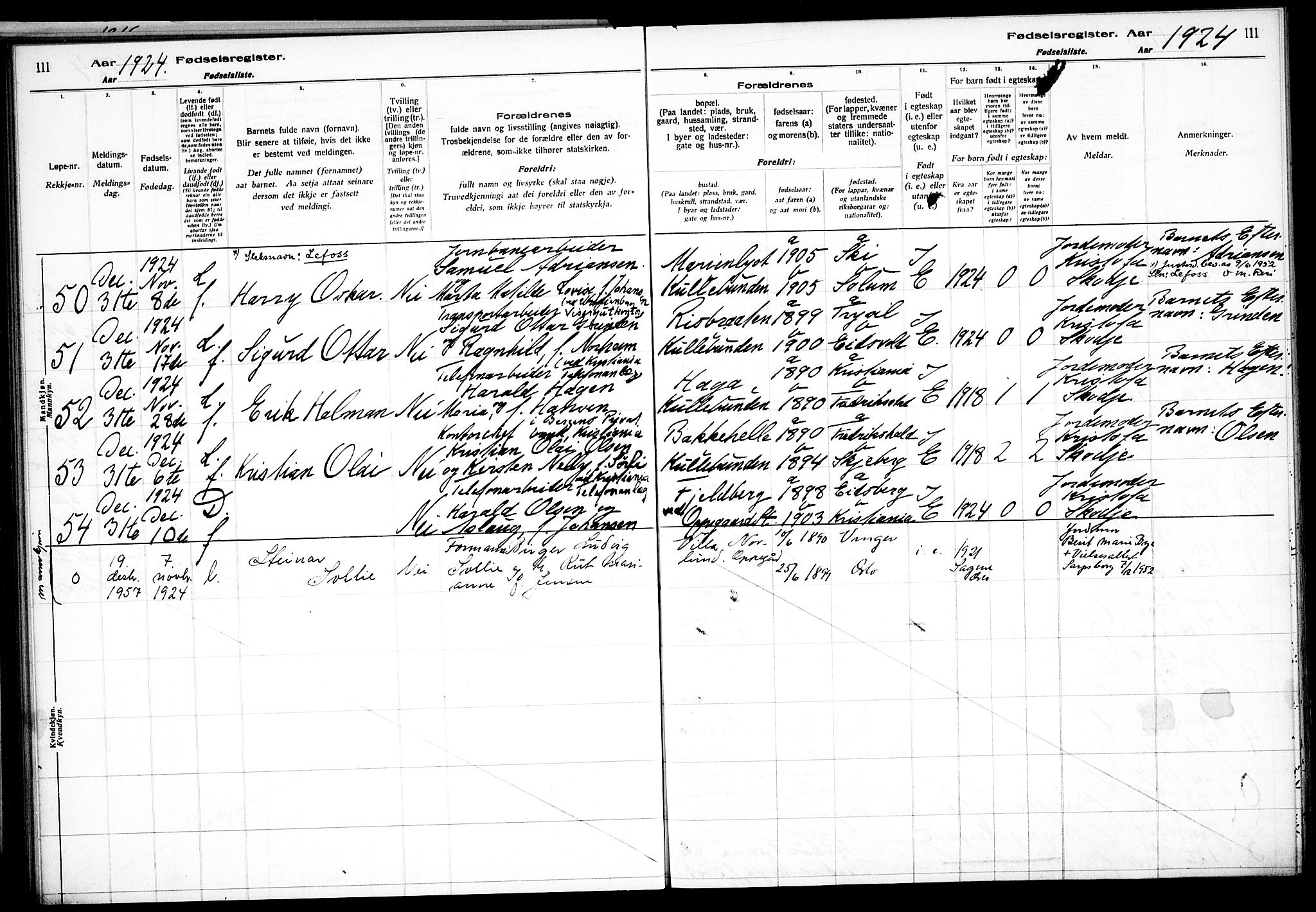 Nesodden prestekontor Kirkebøker, SAO/A-10013/J/Jb/L0001: Birth register no. II 1, 1916-1933, p. 111