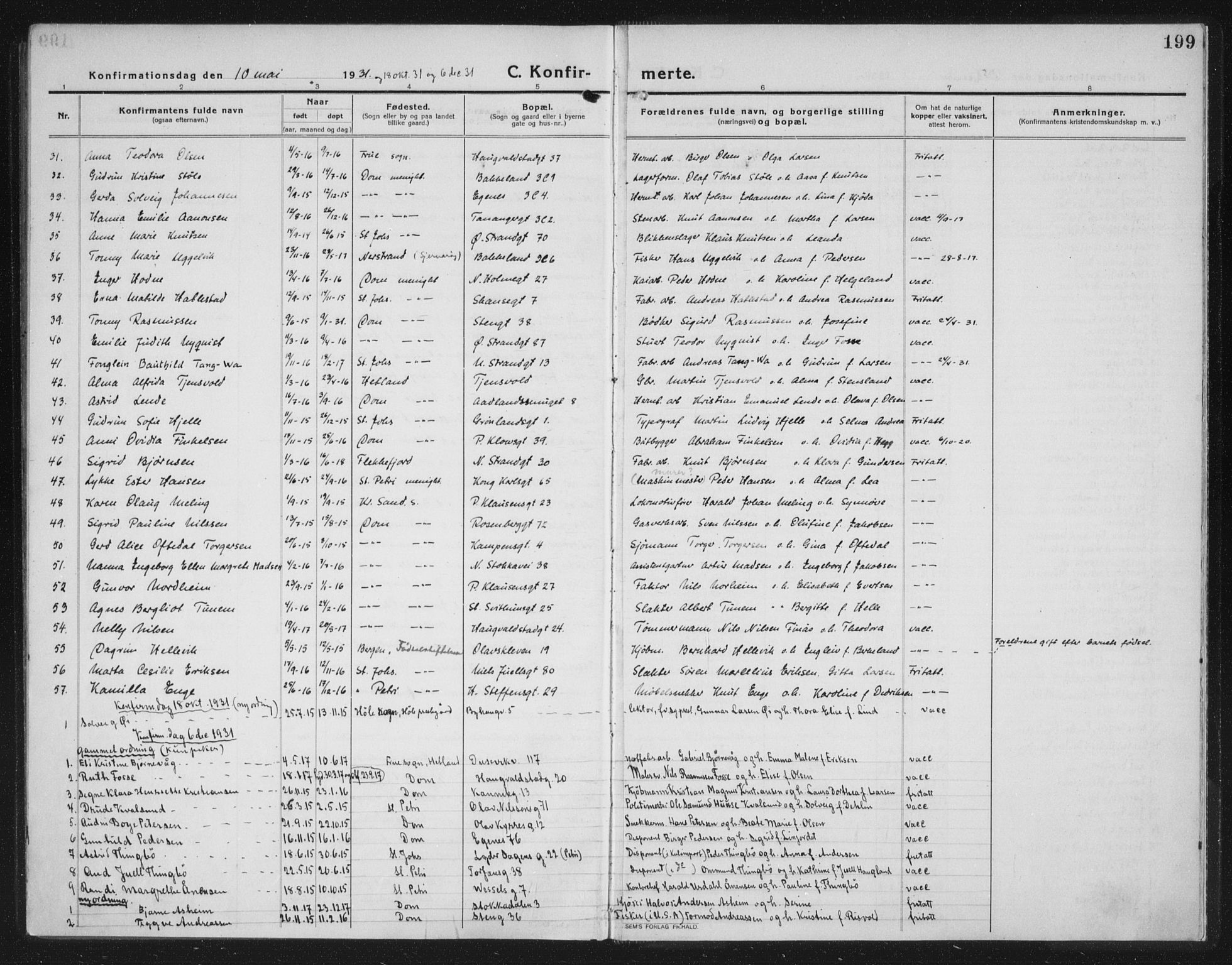 Domkirken sokneprestkontor, AV/SAST-A-101812/002/A/L0019: Parish register (official) no. A 35, 1916-1932, p. 199