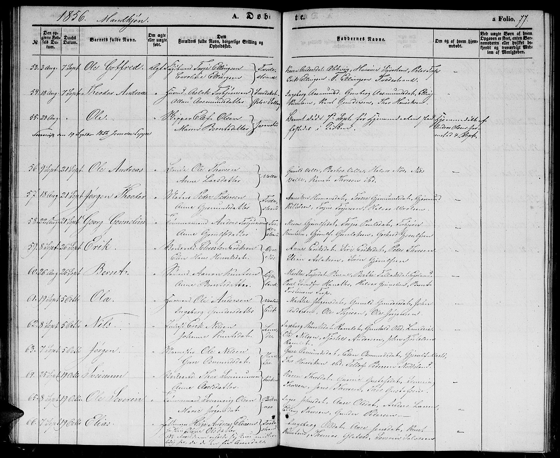 Holt sokneprestkontor, AV/SAK-1111-0021/F/Fb/L0007: Parish register (copy) no. B 7, 1849-1858, p. 77