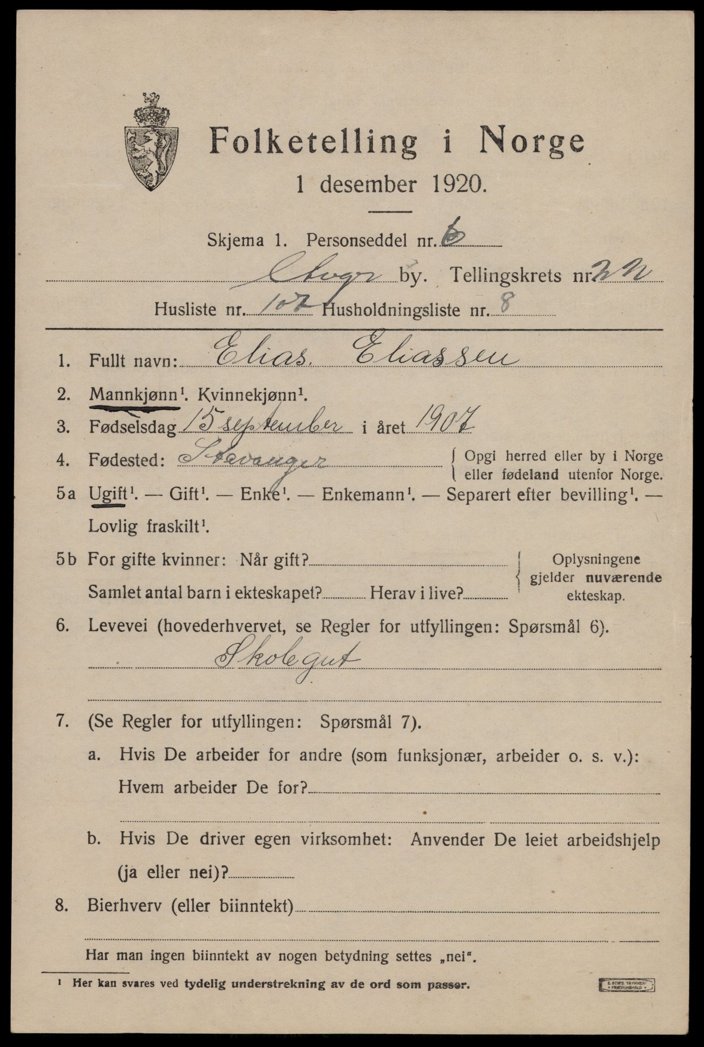 SAST, 1920 census for Stavanger, 1920, p. 75206