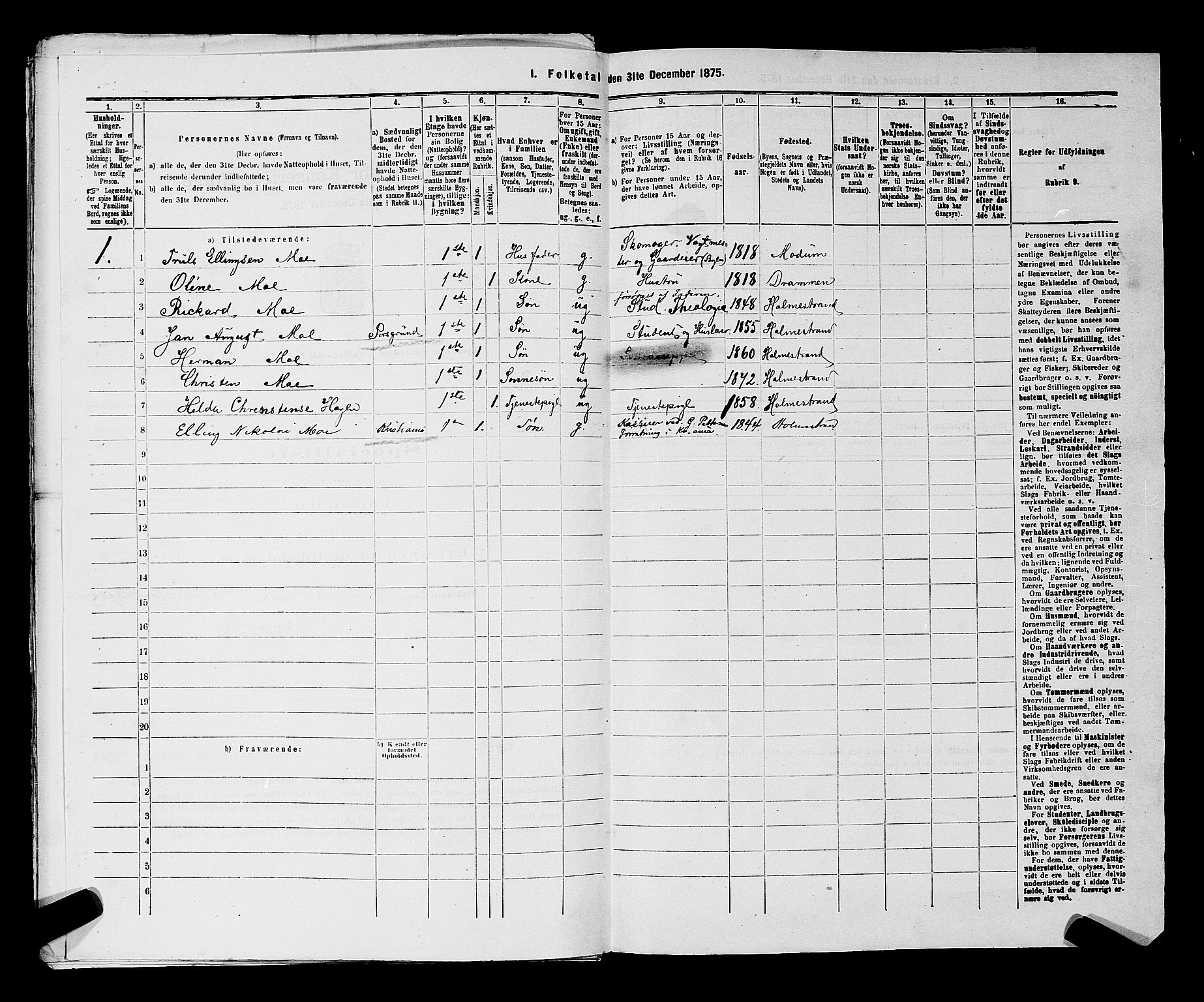 SAKO, 1875 census for 0702P Holmestrand, 1875, p. 240