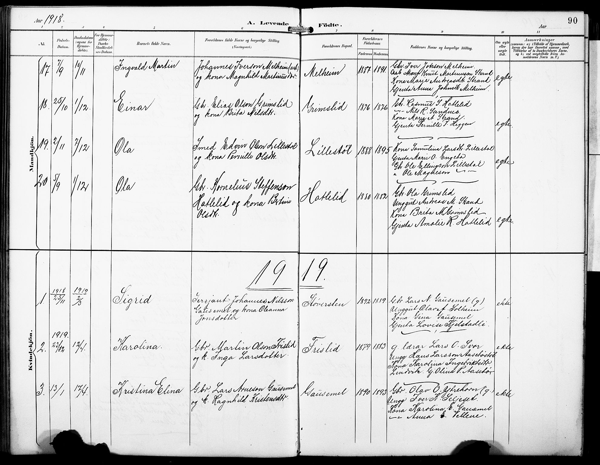 Hornindal sokneprestembete, SAB/A-82401/H/Hab: Parish register (copy) no. A 2, 1894-1927, p. 90