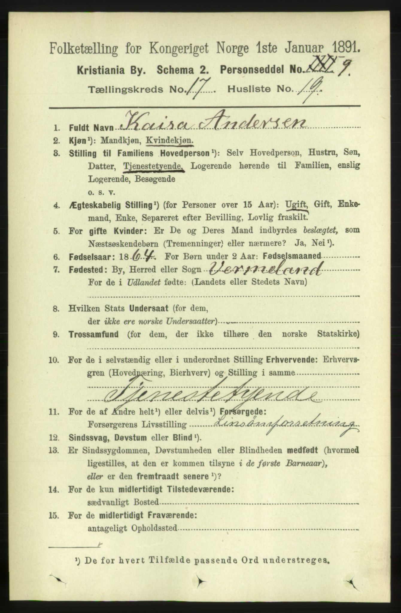 RA, 1891 census for 0301 Kristiania, 1891, p. 8516