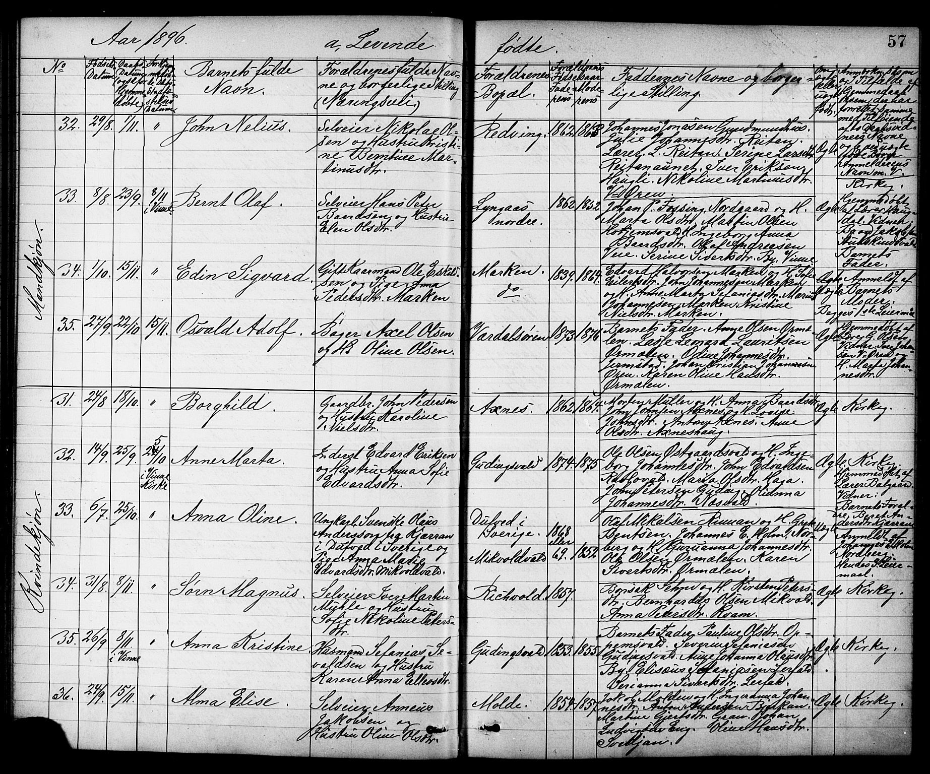 Ministerialprotokoller, klokkerbøker og fødselsregistre - Nord-Trøndelag, SAT/A-1458/723/L0257: Parish register (copy) no. 723C05, 1890-1907, p. 57