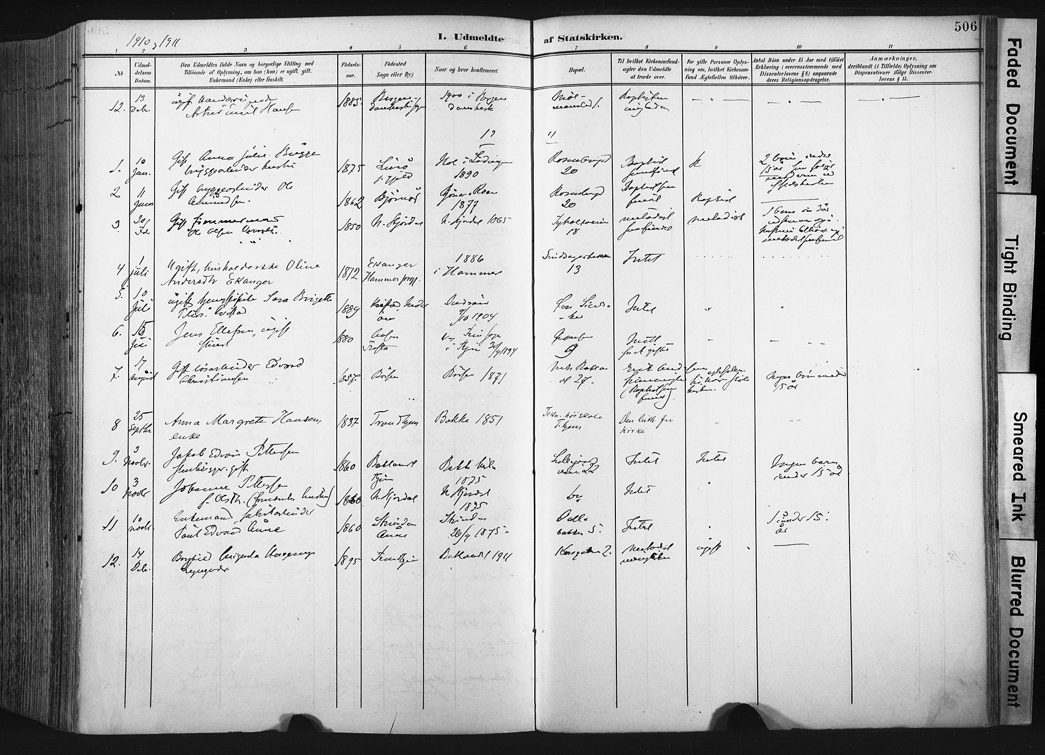Ministerialprotokoller, klokkerbøker og fødselsregistre - Sør-Trøndelag, AV/SAT-A-1456/604/L0201: Parish register (official) no. 604A21, 1901-1911, p. 506