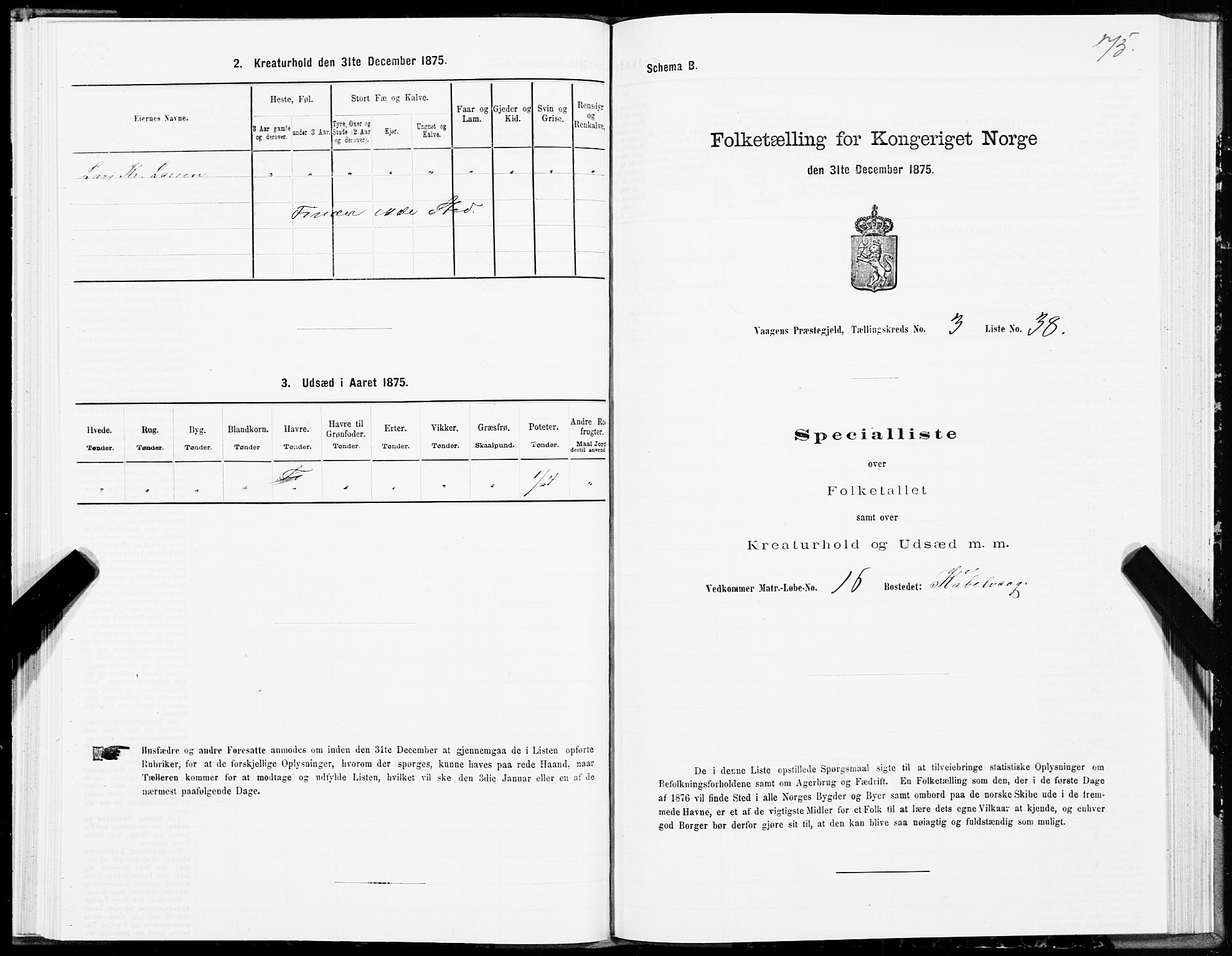 SAT, 1875 census for 1865P Vågan, 1875, p. 2075