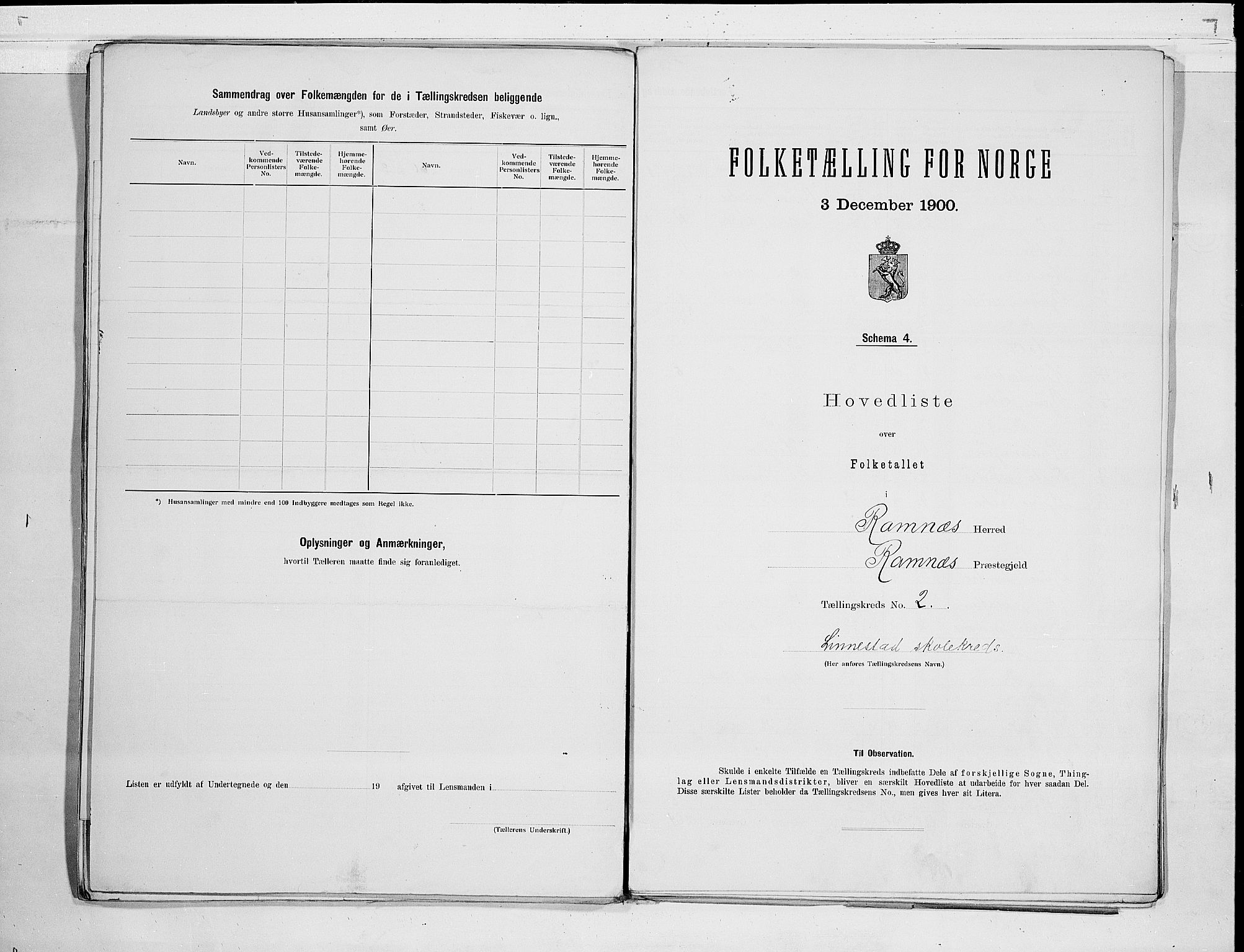 RA, 1900 census for Ramnes, 1900, p. 4