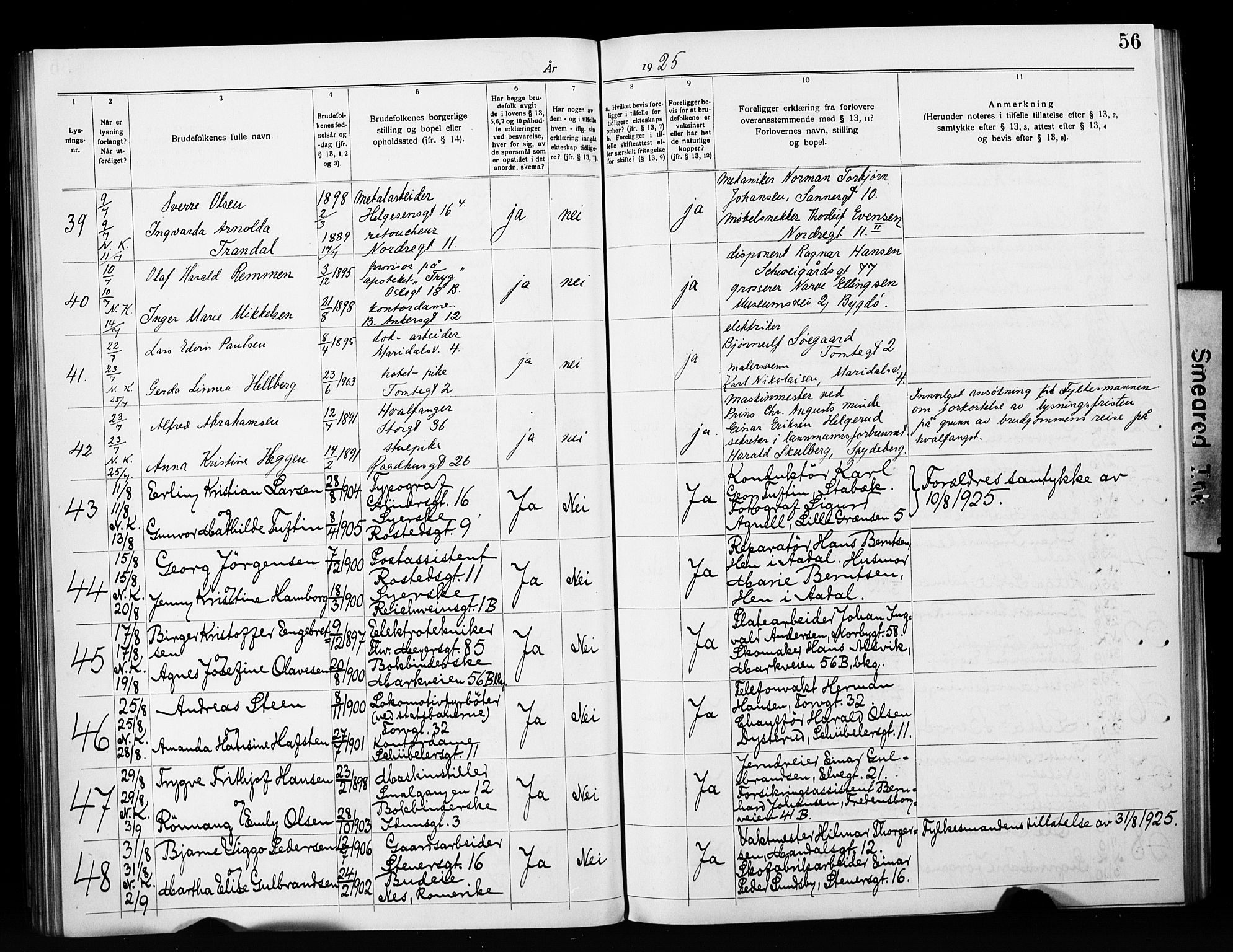 Jakob prestekontor Kirkebøker, AV/SAO-A-10850/H/Ha/L0003: Banns register no. 3, 1919-1931, p. 56