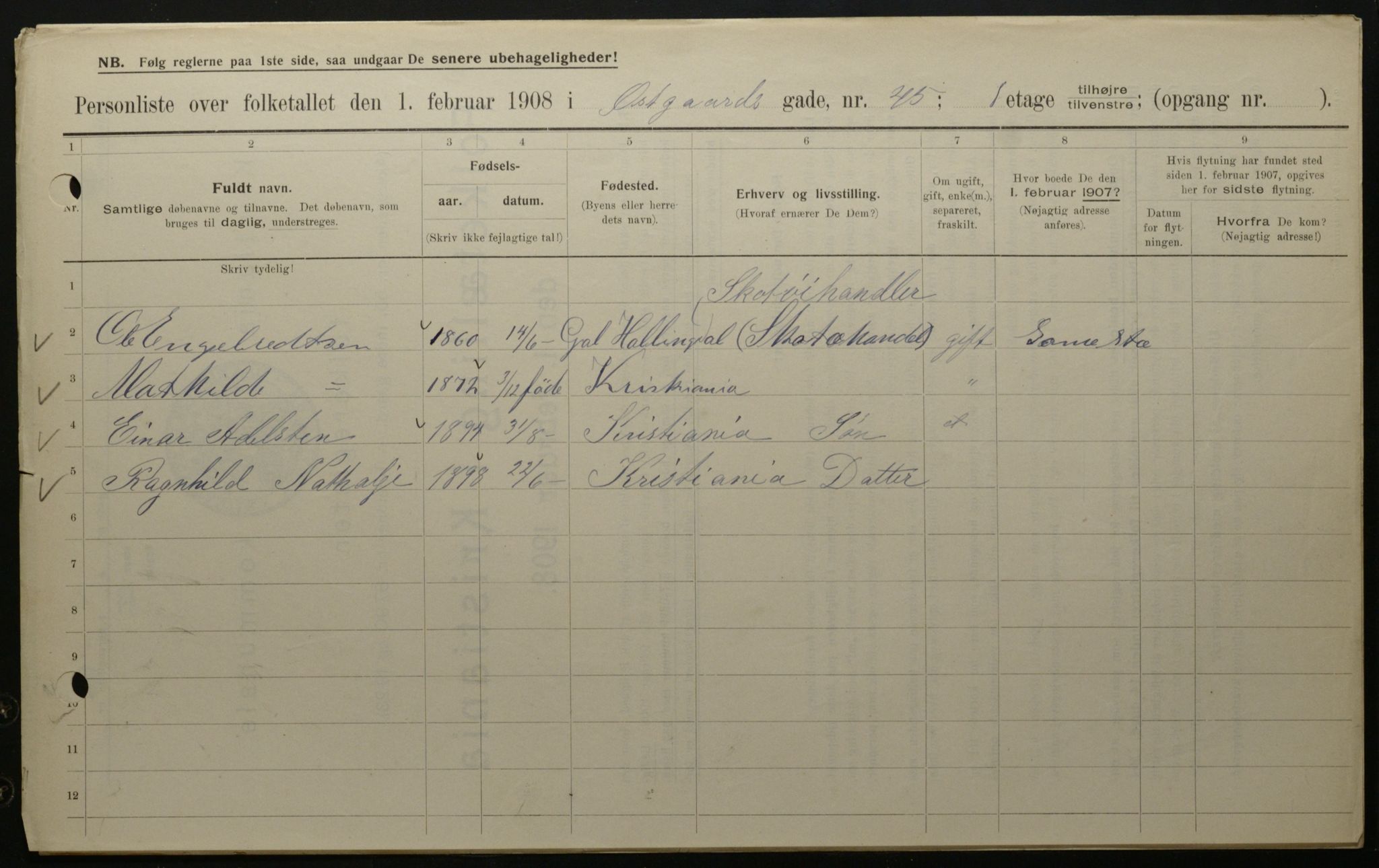 OBA, Municipal Census 1908 for Kristiania, 1908, p. 116148