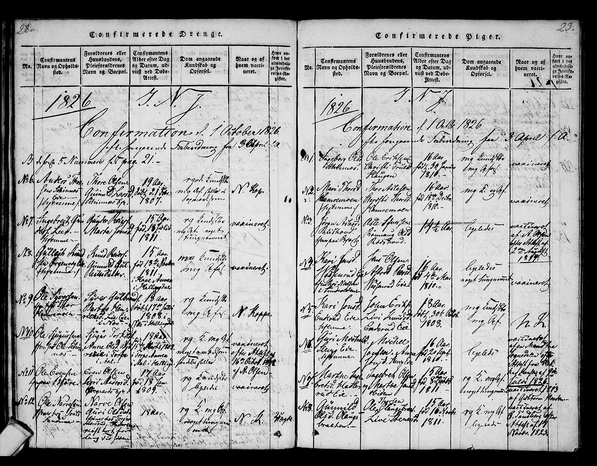 Krødsherad kirkebøker, AV/SAKO-A-19/F/Fa/L0001: Parish register (official) no. 1, 1815-1829, p. 22-23