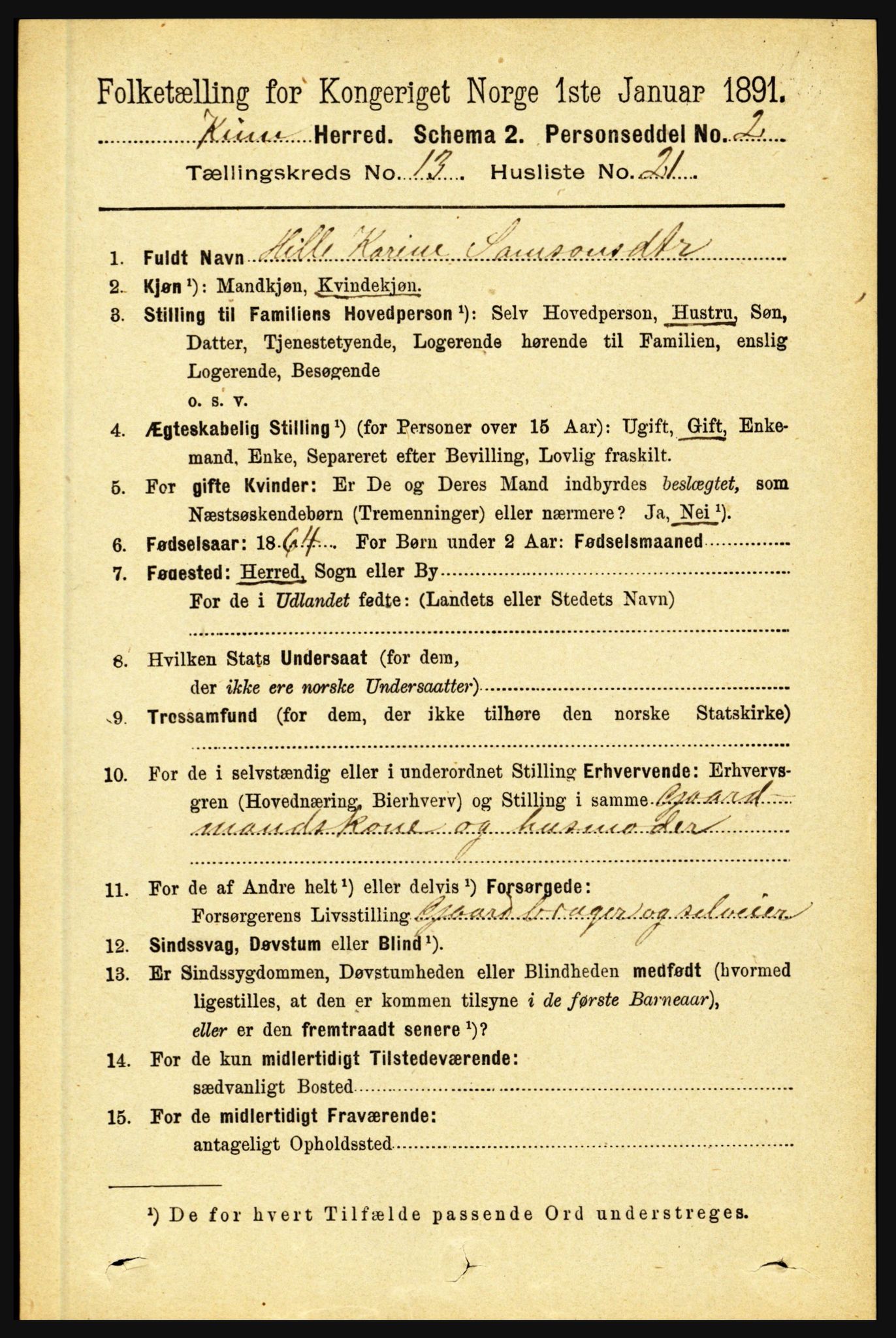 RA, 1891 census for 1437 Kinn, 1891, p. 5206