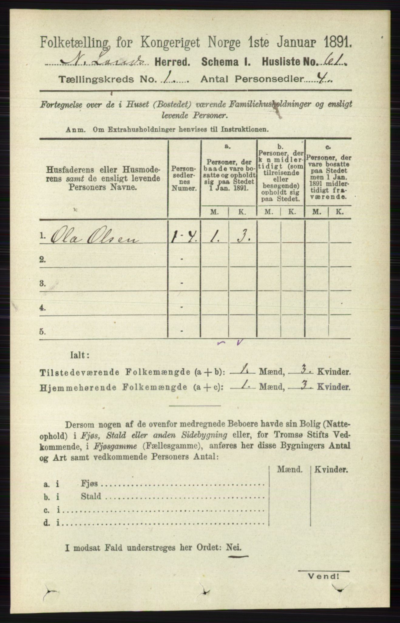 RA, 1891 census for 0538 Nordre Land, 1891, p. 108