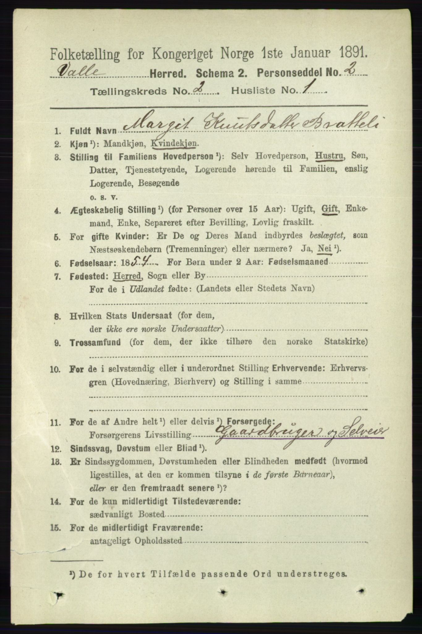 RA, 1891 census for 0940 Valle, 1891, p. 373