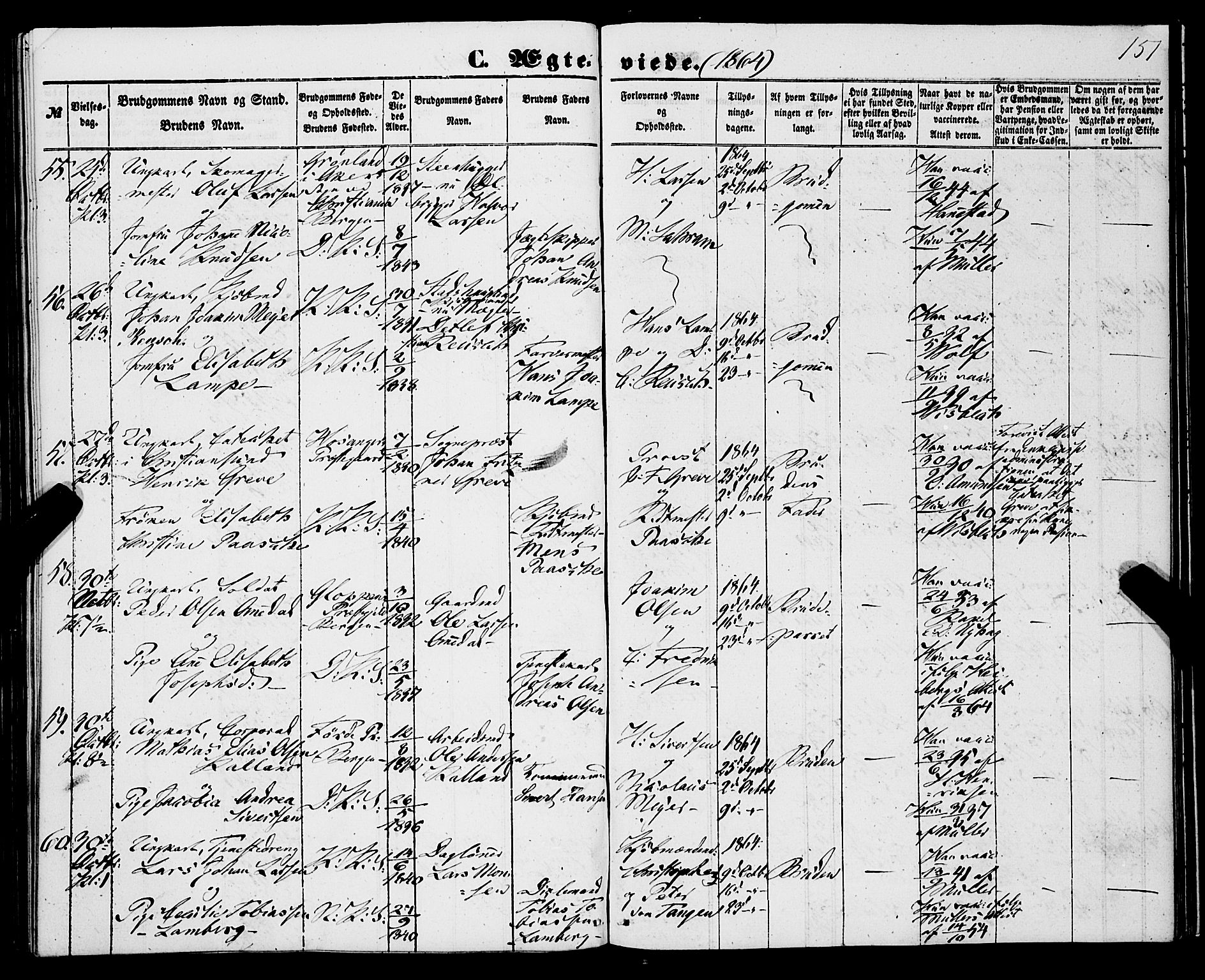 Korskirken sokneprestembete, SAB/A-76101/H/Haa/L0035: Parish register (official) no. D 2, 1852-1867, p. 151