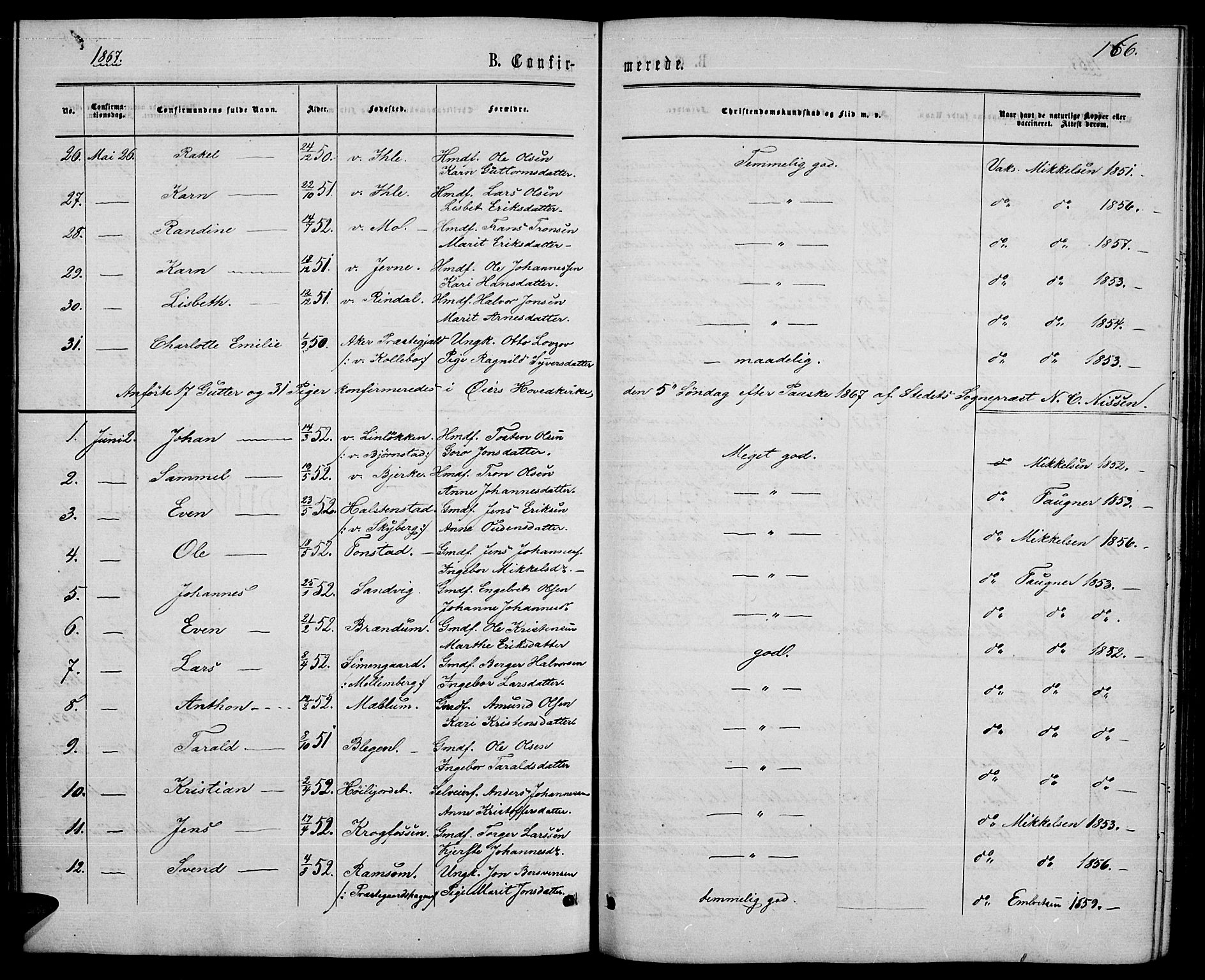 Øyer prestekontor, SAH/PREST-084/H/Ha/Hab/L0001: Parish register (copy) no. 1, 1863-1877, p. 166