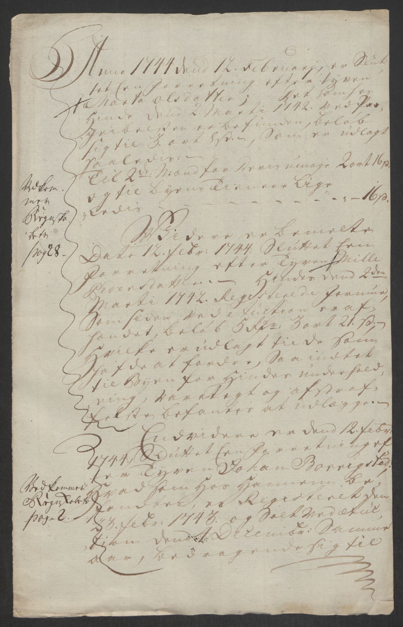 Rentekammeret inntil 1814, Reviderte regnskaper, Byregnskaper, AV/RA-EA-4066/R/Rs/L0541: [S22] Sikt og sakefall, 1743-1746, p. 71