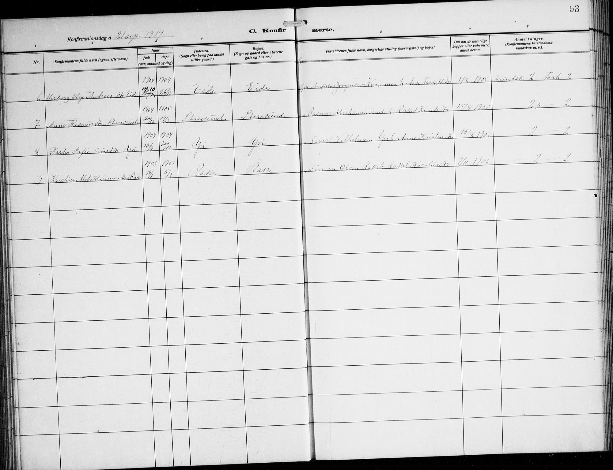 Innvik sokneprestembete, AV/SAB-A-80501: Parish register (copy) no. B 5, 1915-1943, p. 93