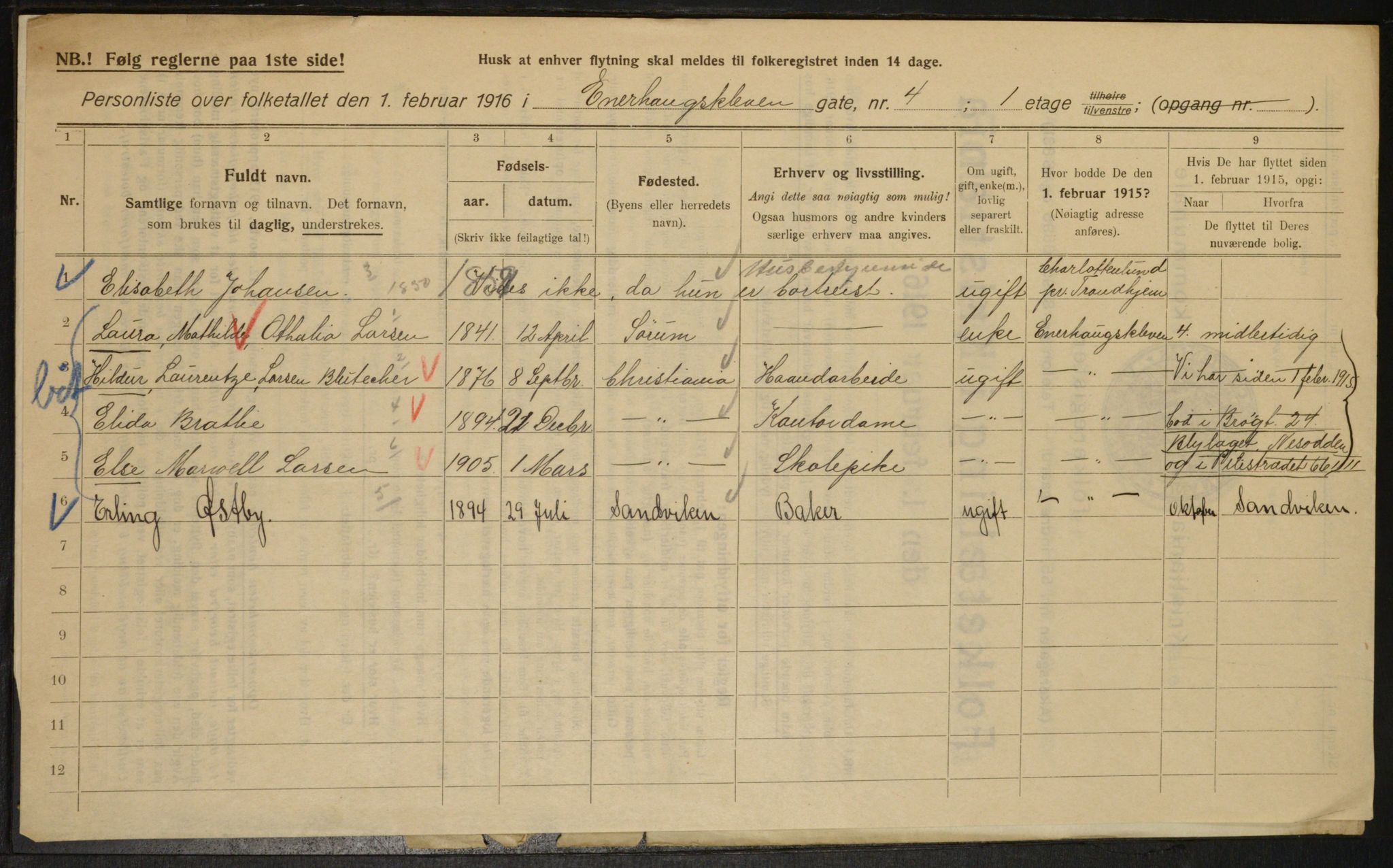 OBA, Municipal Census 1916 for Kristiania, 1916, p. 22077