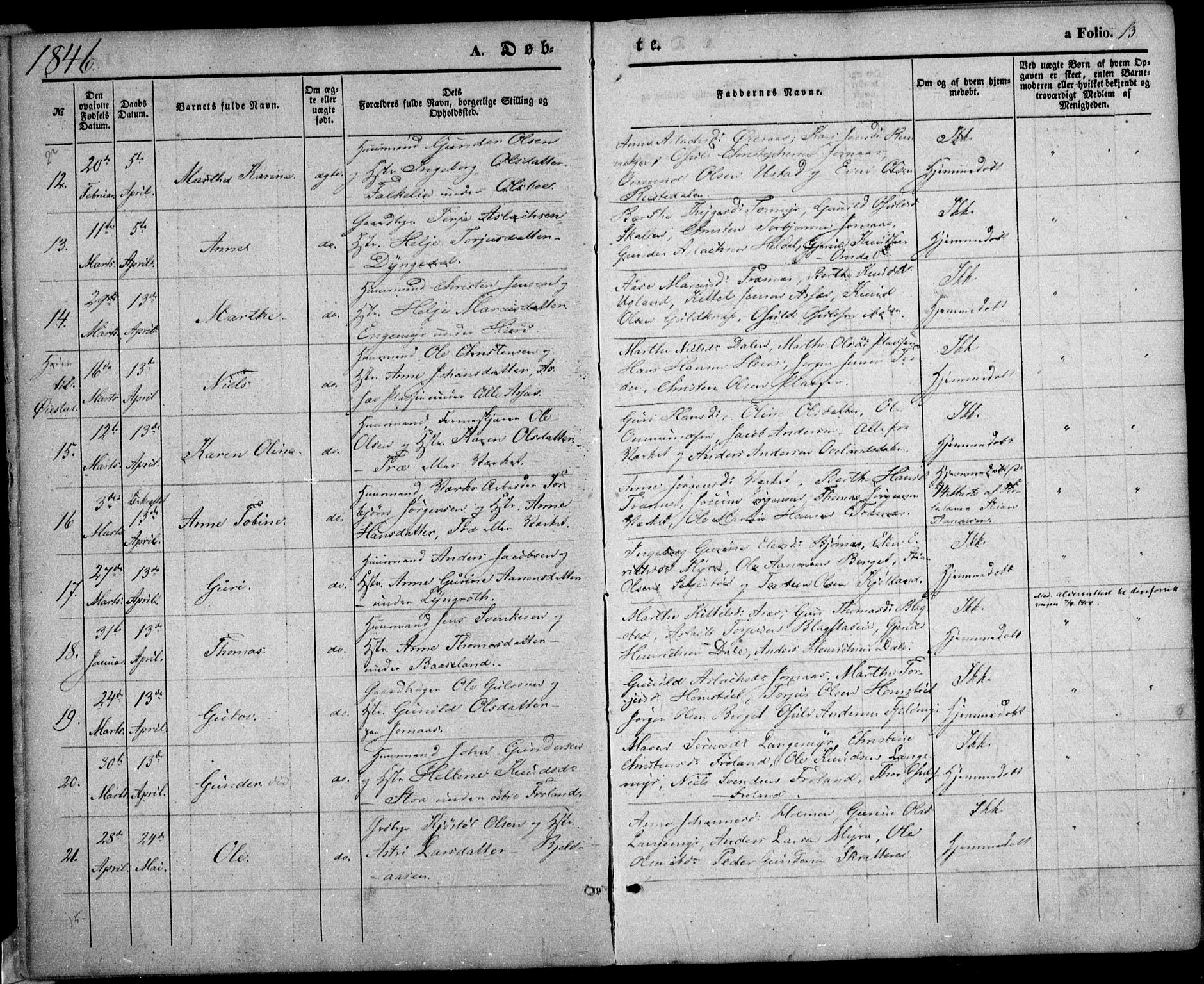 Froland sokneprestkontor, AV/SAK-1111-0013/F/Fa/L0002: Parish register (official) no. A 2, 1845-1863, p. 13