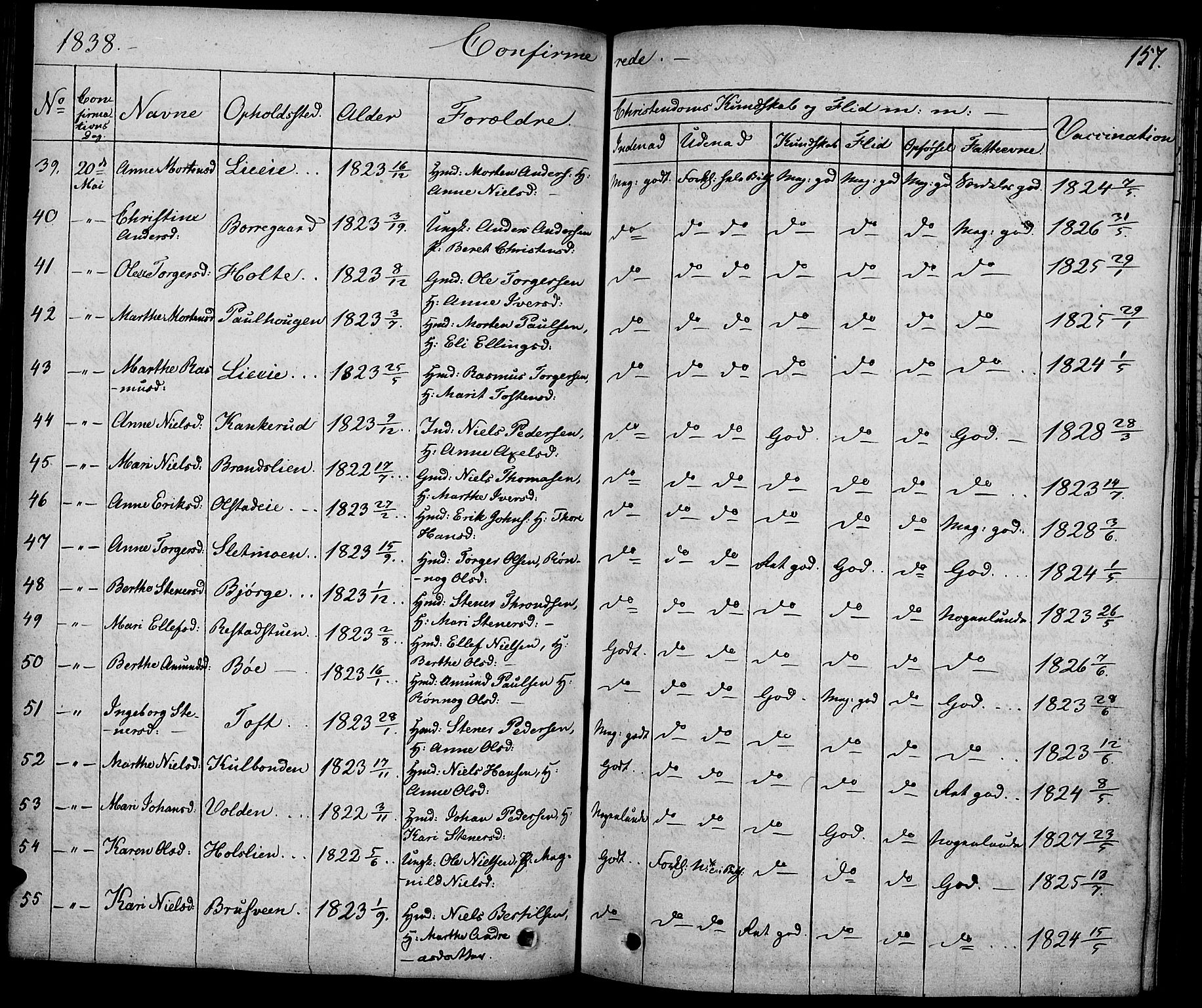 Gausdal prestekontor, AV/SAH-PREST-090/H/Ha/Haa/L0006: Parish register (official) no. 6, 1830-1839, p. 157